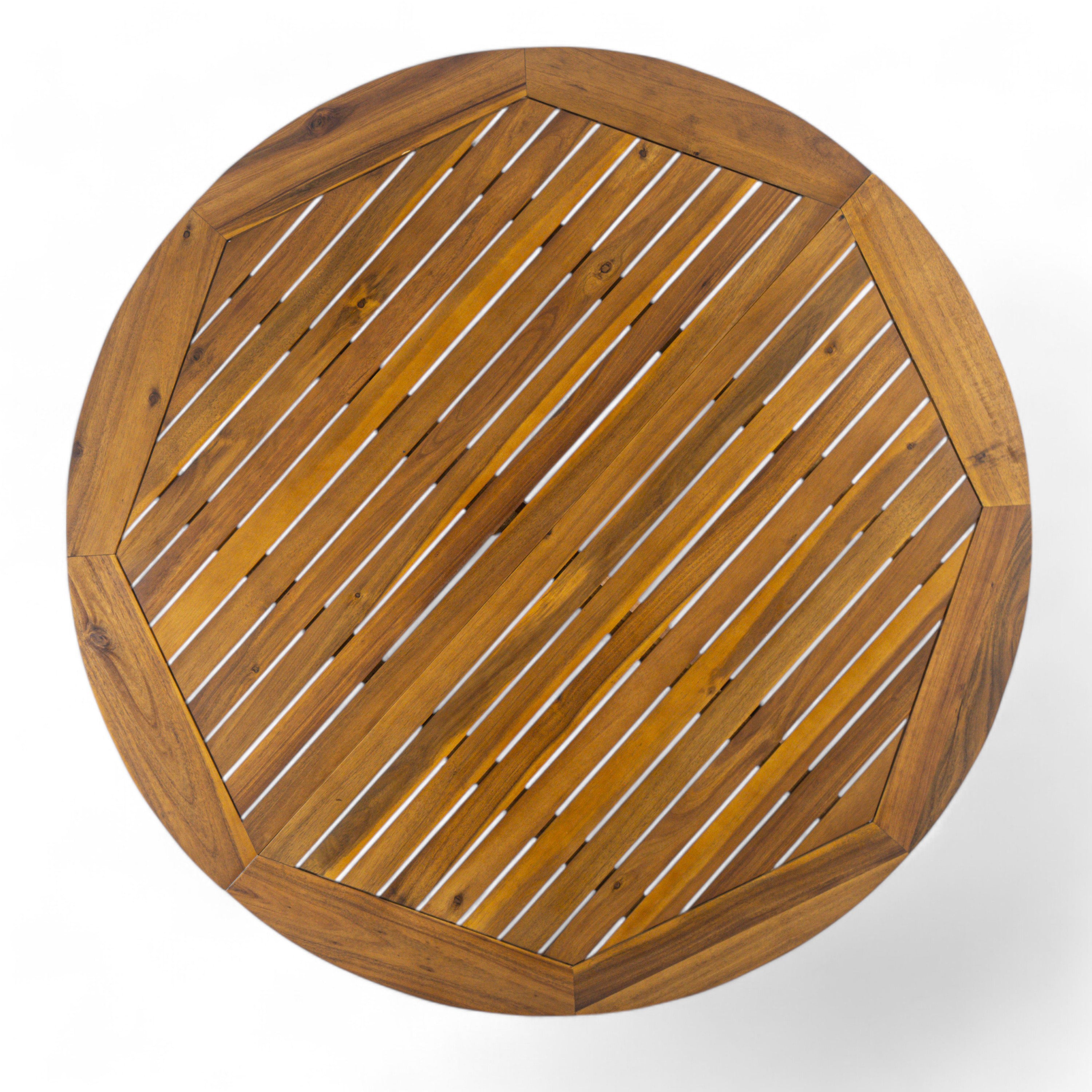 Stanford Outdoor Round Acacia Wood Dining Table with X Base