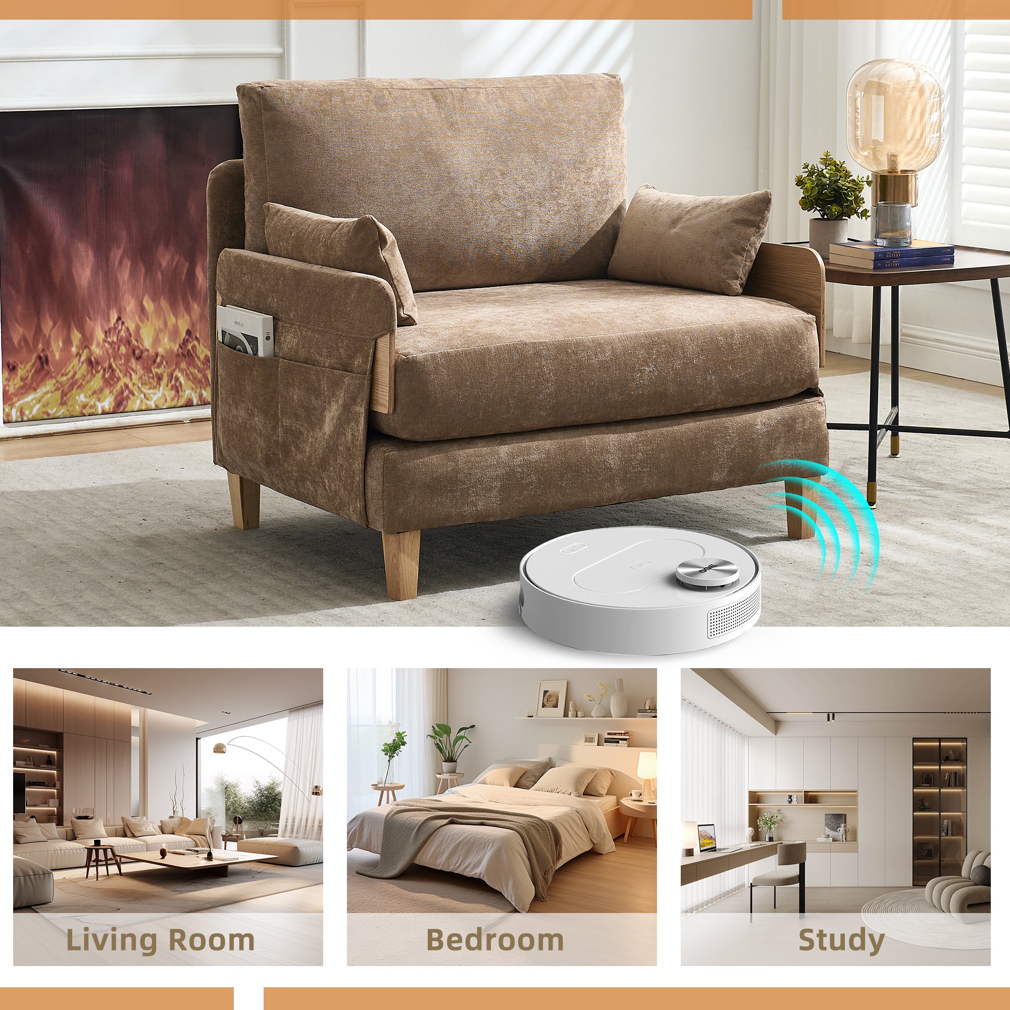 Mid-Century Modern Chenille Foldable Sofa Bed Recliner