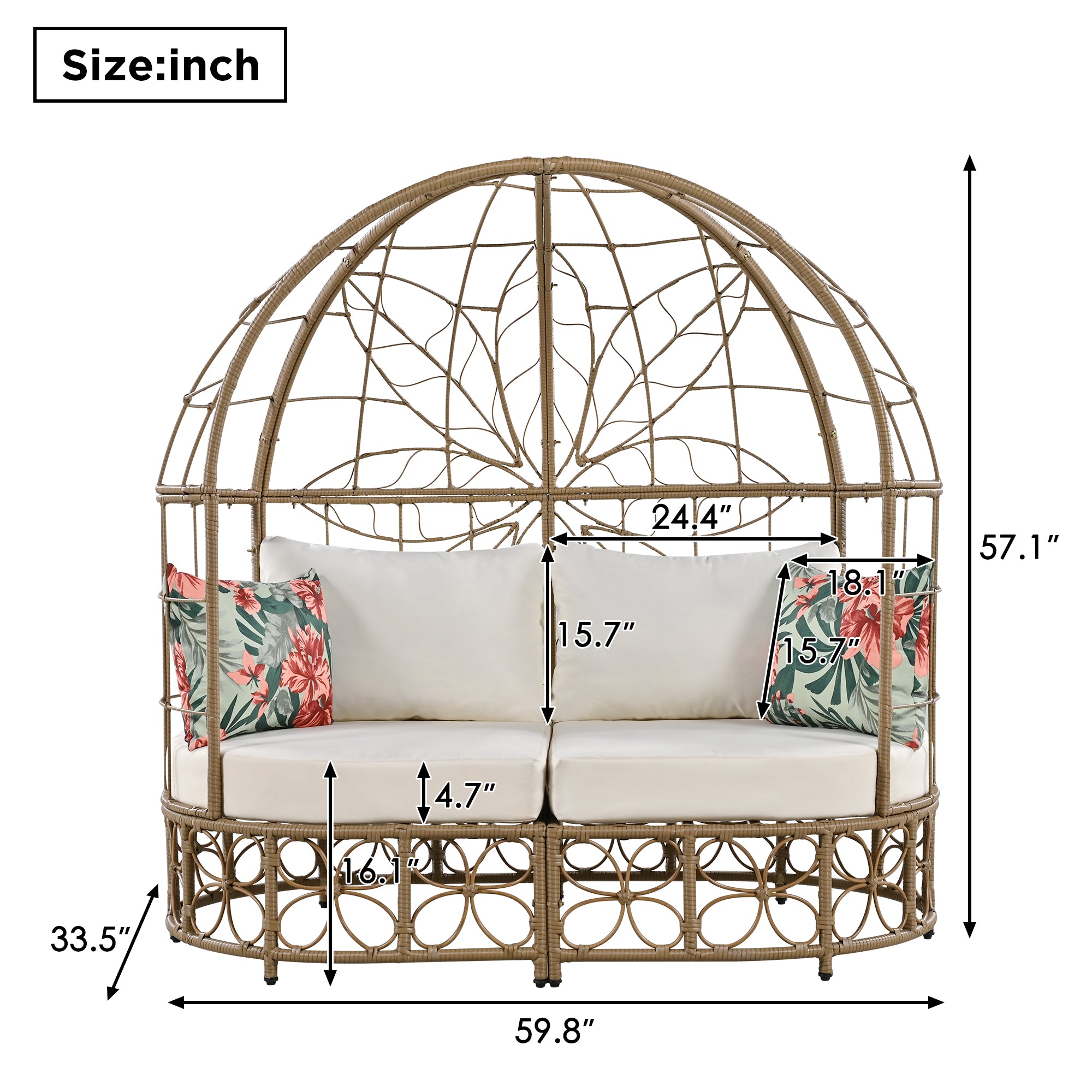 Outdoor Daybed with Curtain and Floral Pattern