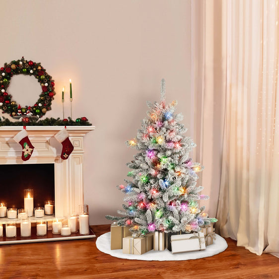 4.5-ft-Pre-lit-Flocked-Bennington-Fir-Artificial-Christmas-Tree-with-Multi-Color-Lights-&-Metal-Stand-Christmas-Trees