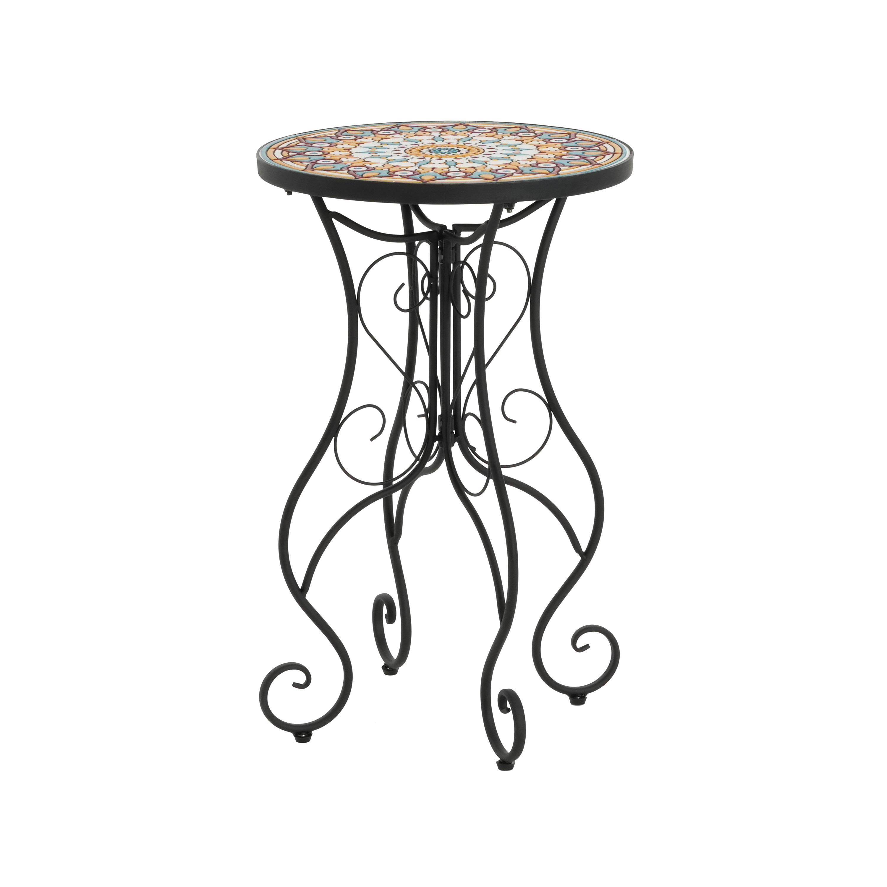 Unending Outdoor Ceramic Tile Side Table with Medallion Design