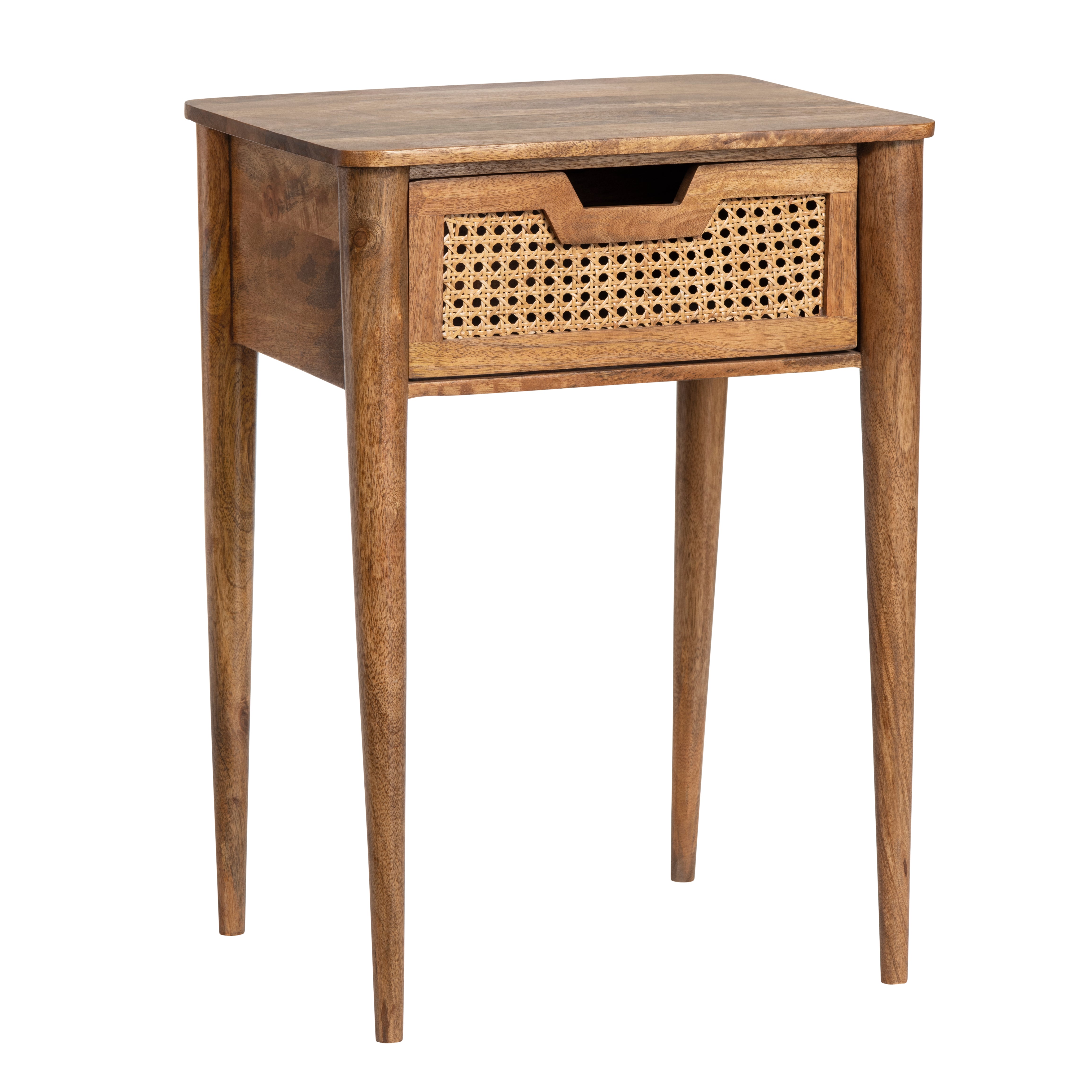 Square Brown Solid Wood With Rattan Accent End Table