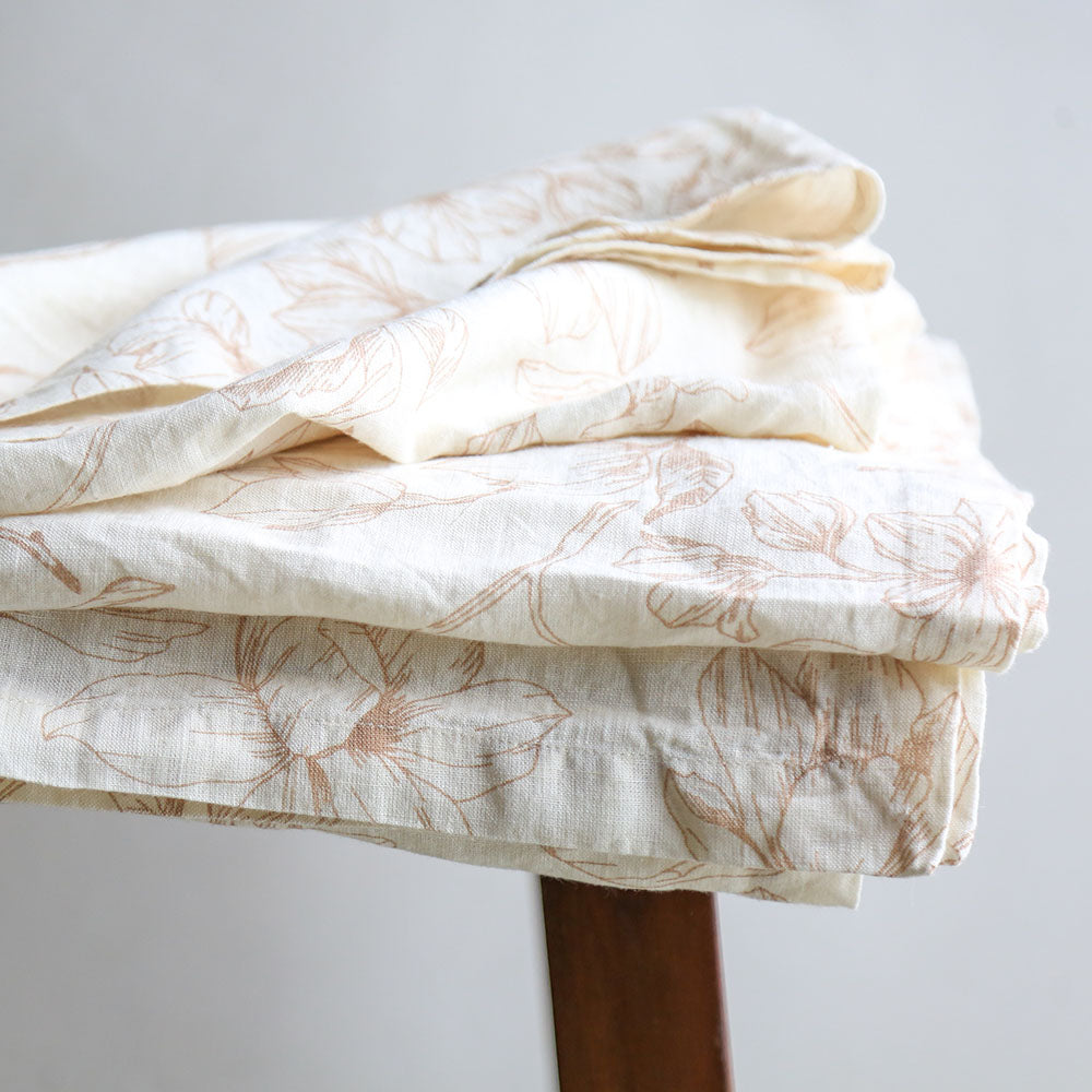 Handcrafted Linen Lilies Tablecloth in Blush, 70 x 108 in