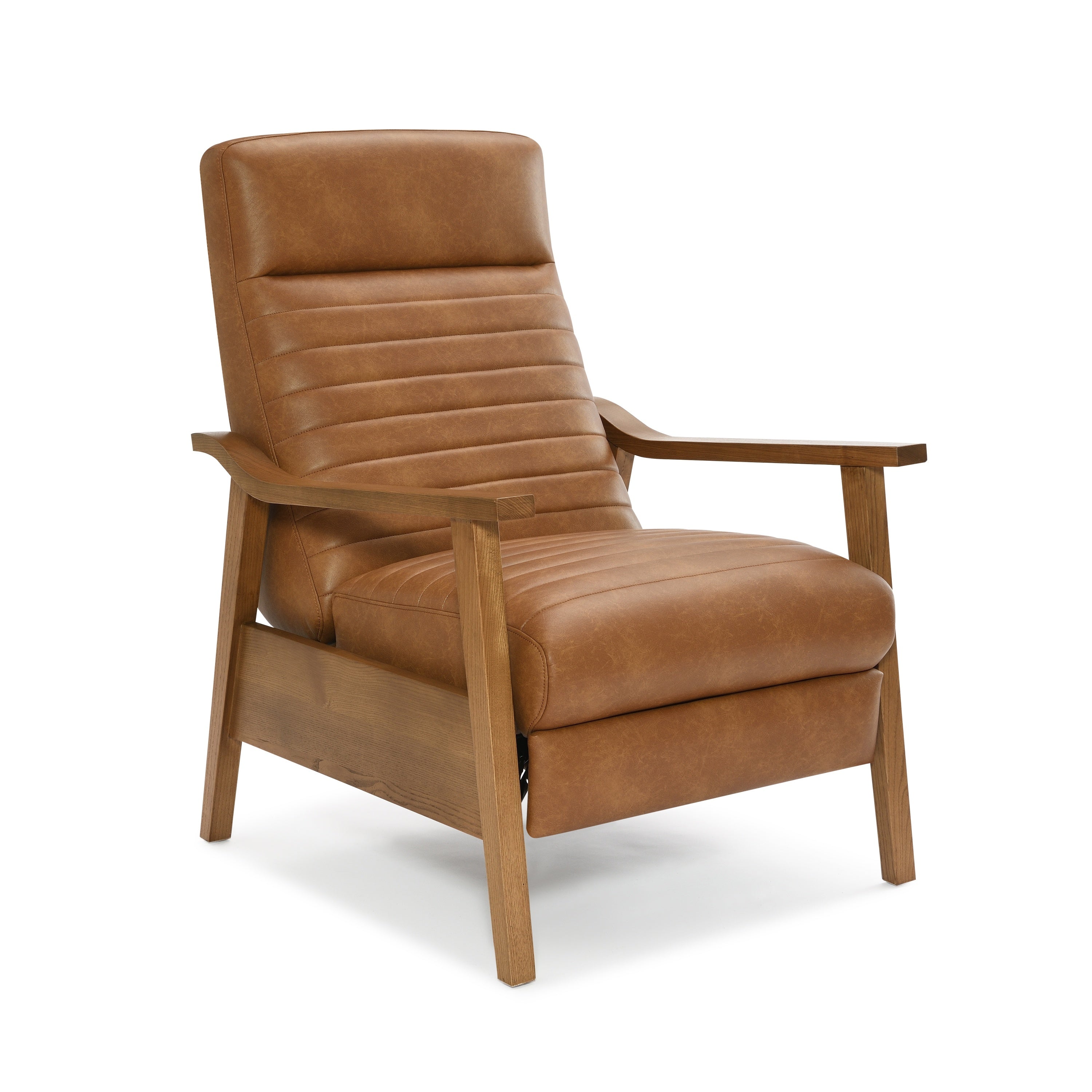 Asher Faux Leather Push Back Recliner with Wooden Arms