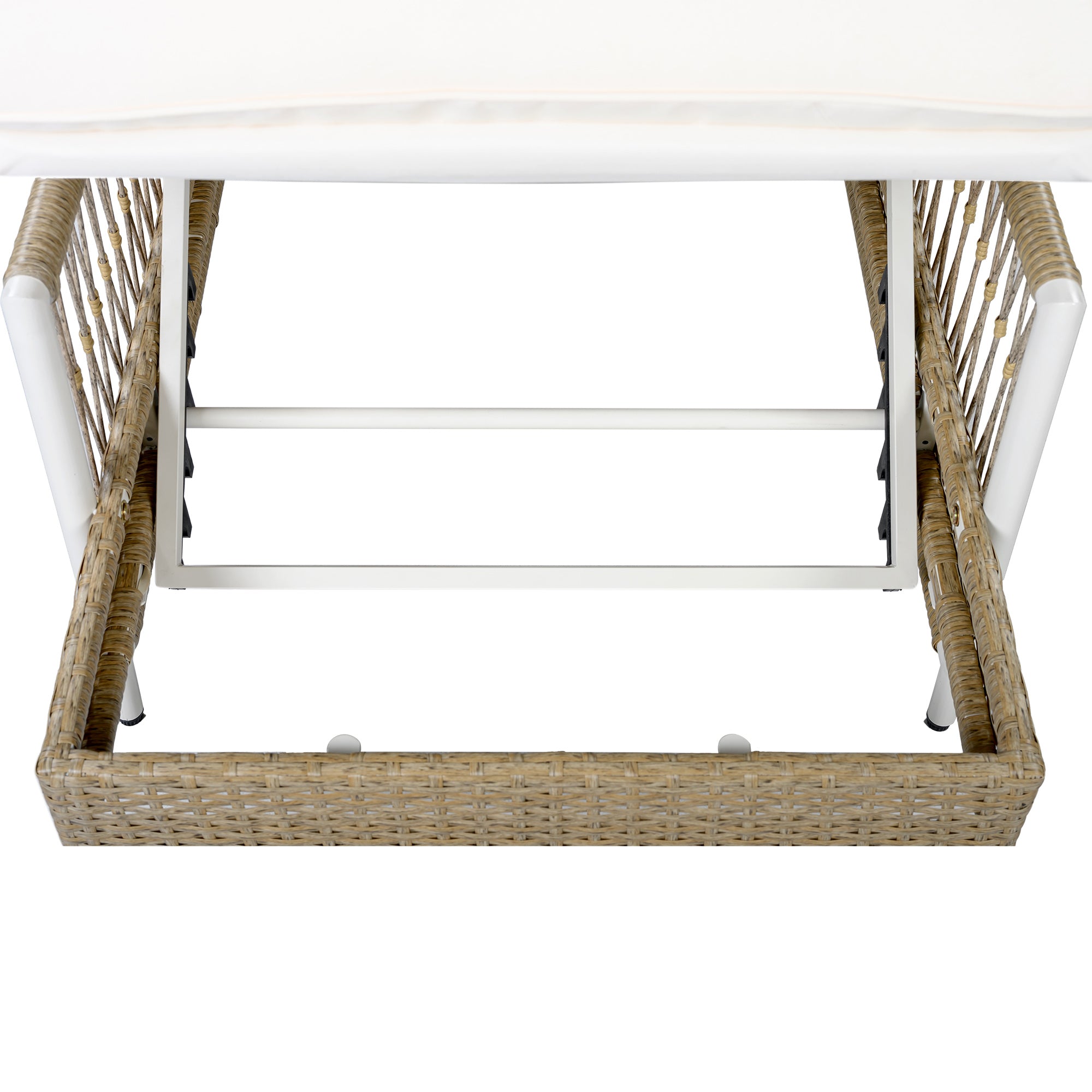 Outdoor All-Weather PE Rattan Chaise Lounge with 6 Gear Adjustable Recliner, Arms and Cushion