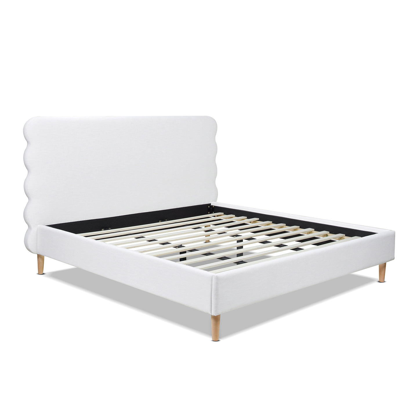 Essencee Upholstered Platform Bed with Wavy Headboard and Wood Legs