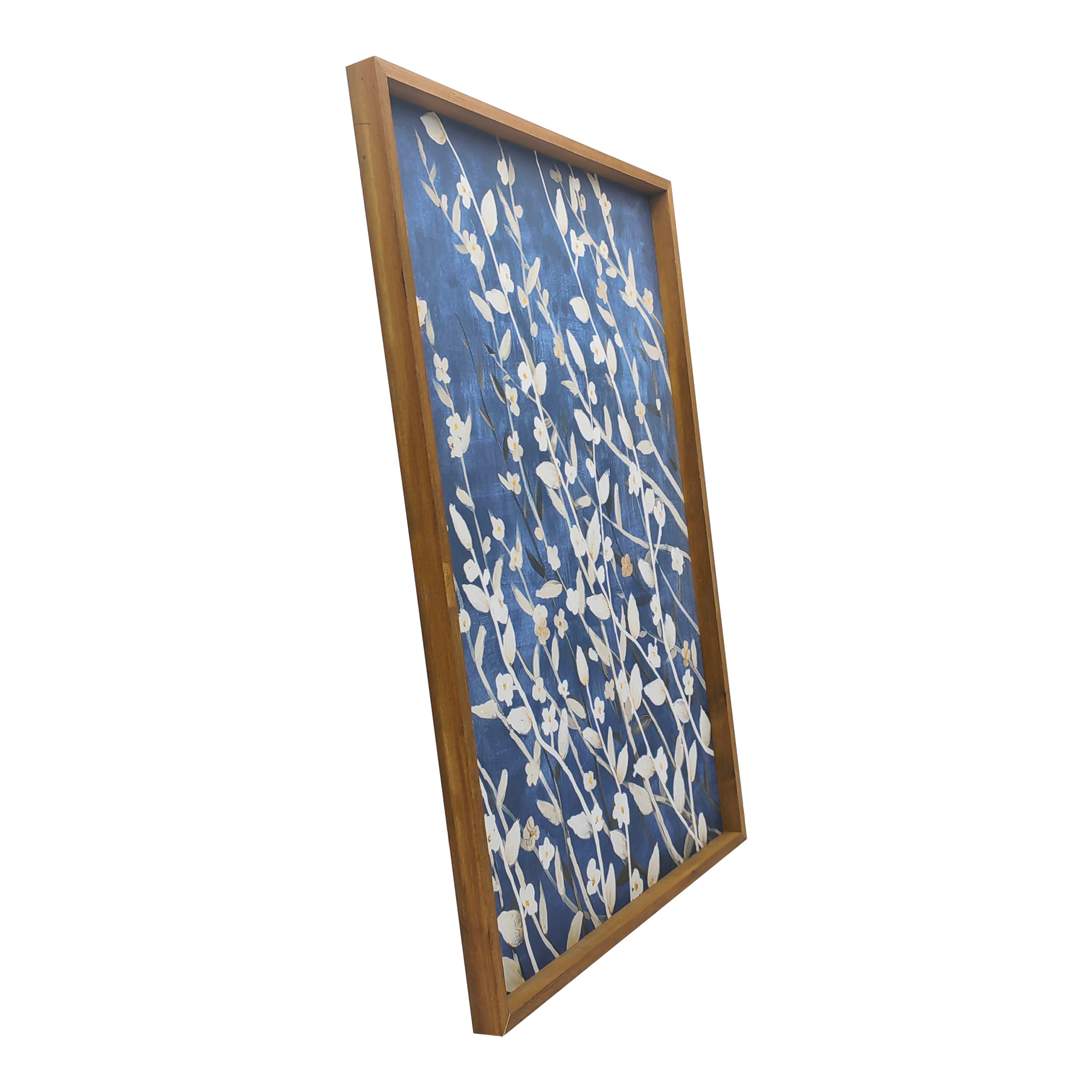 Azure Blossoms Wood Framed Print on Canvas Wall Art, 24"x36"