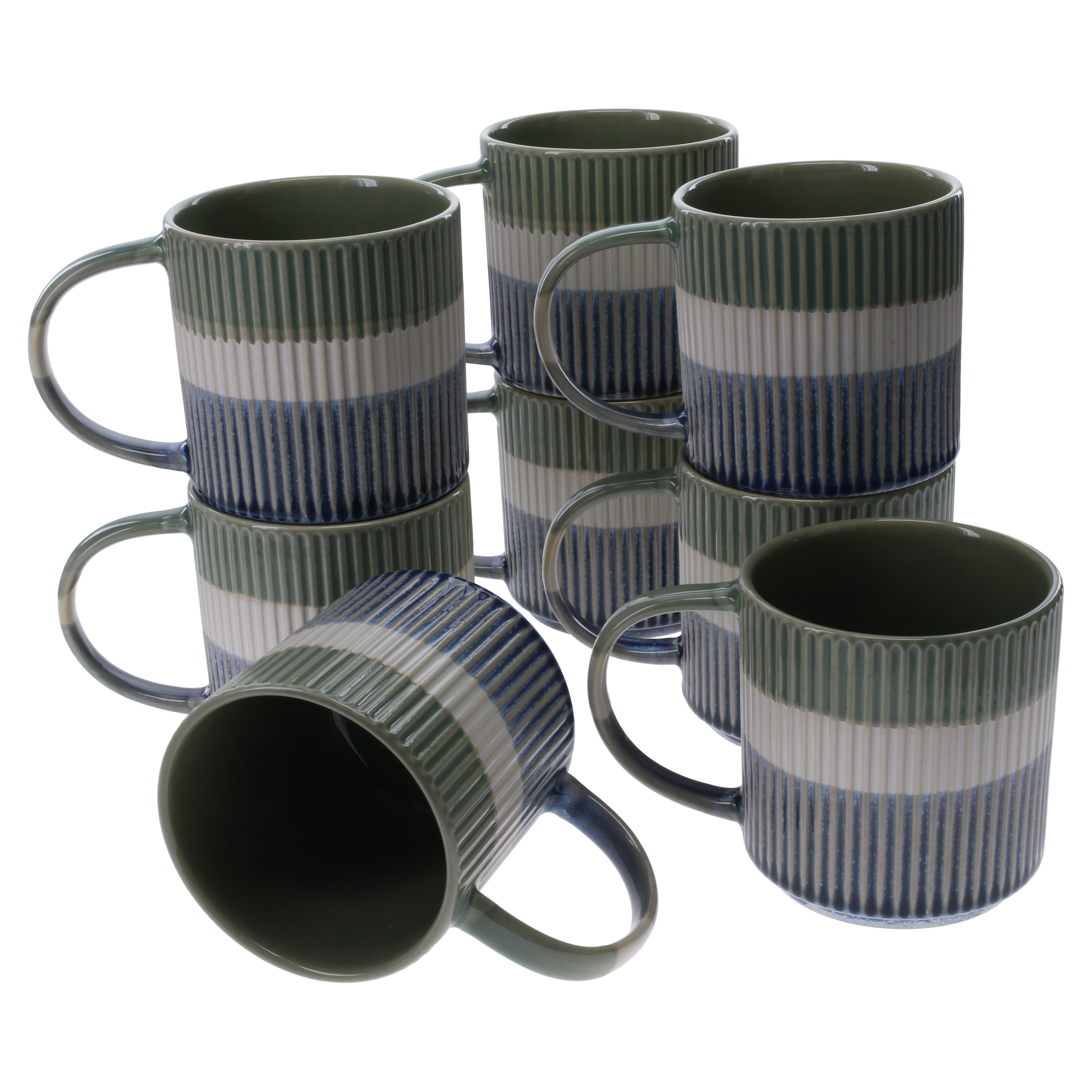 Tri-Color Mugs, 8-Piece Set