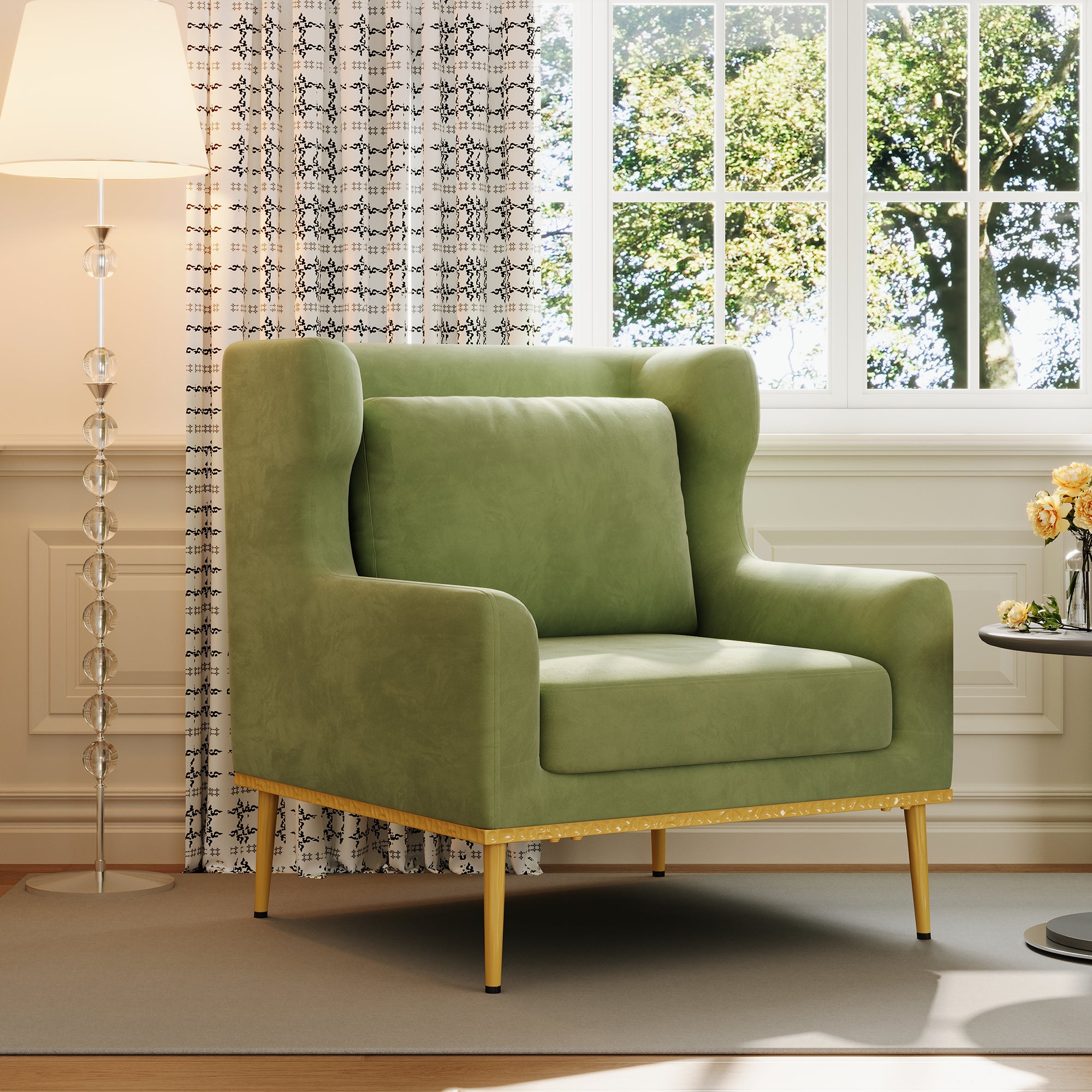 Modern Armchair Velvet Accent Chair Reading Chair Single Sofa Chair for Living Room, Bedroom, or Reading Corner, Beige
