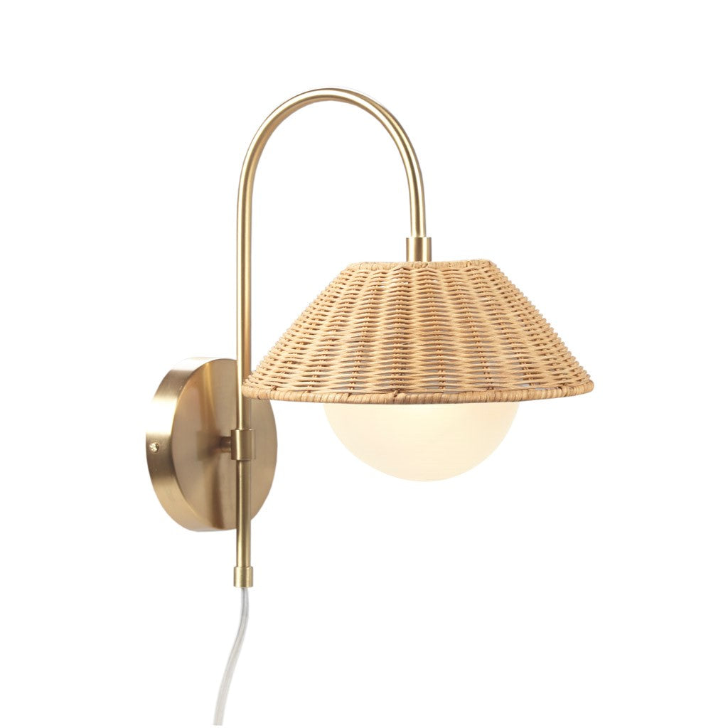 Colander Rattan Weave Wall Sconce with Iron Base