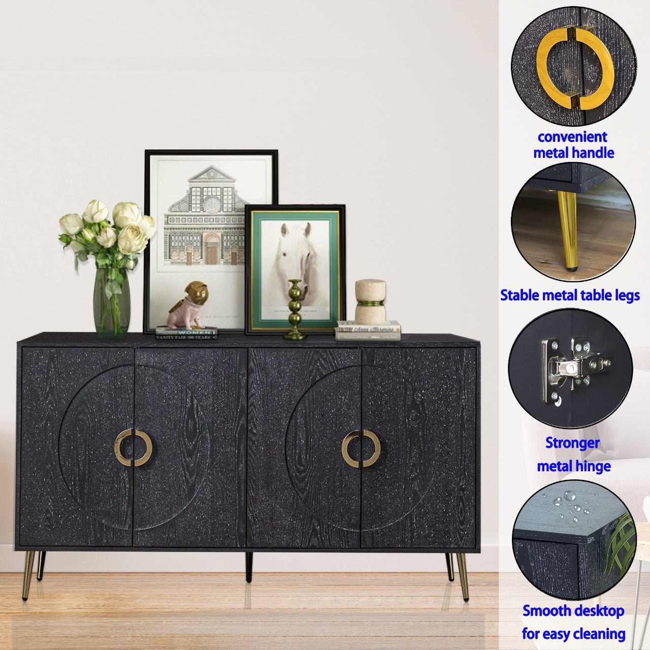 Modern Lacquered 4 Door Wooden Cabinet