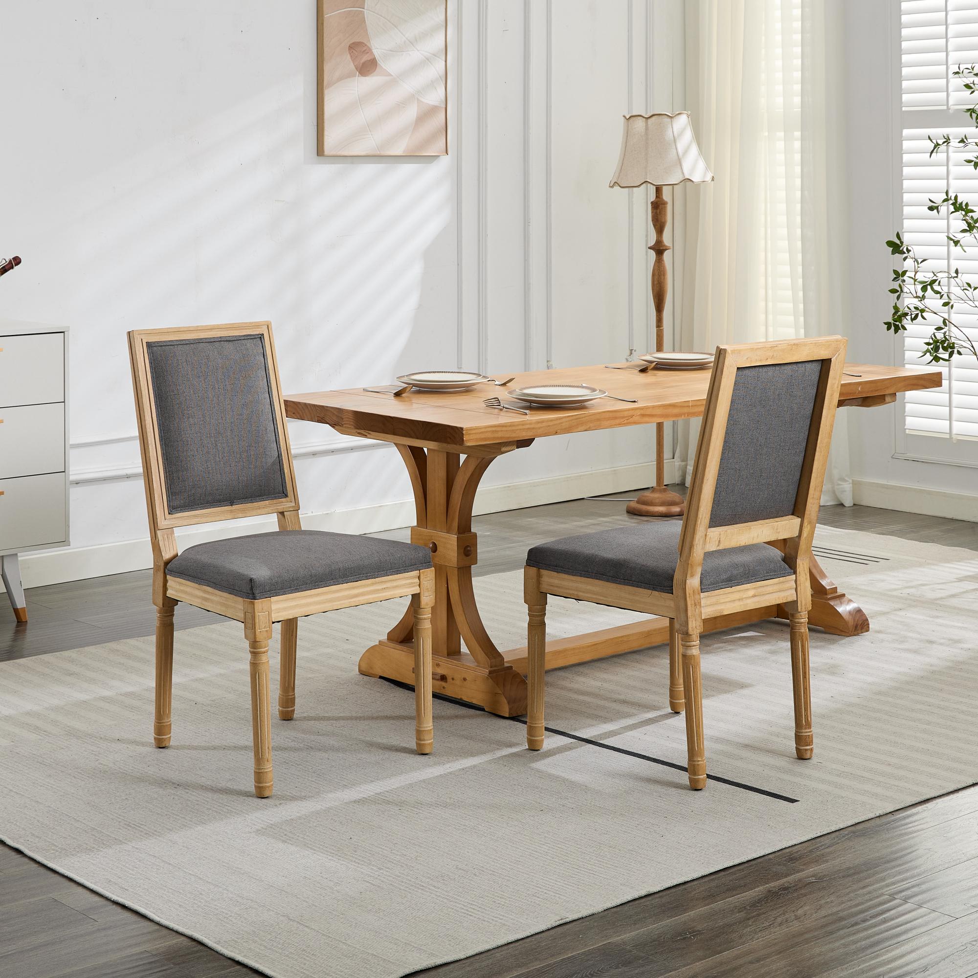 Louis French Country Dining Chairs with Square Upholstered Backrest, Set of 2