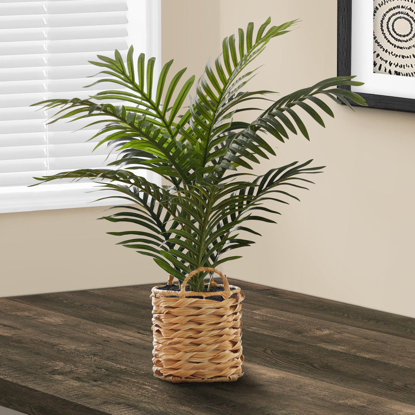 24" Tall Artificial Palm Plant  with Woven Basket