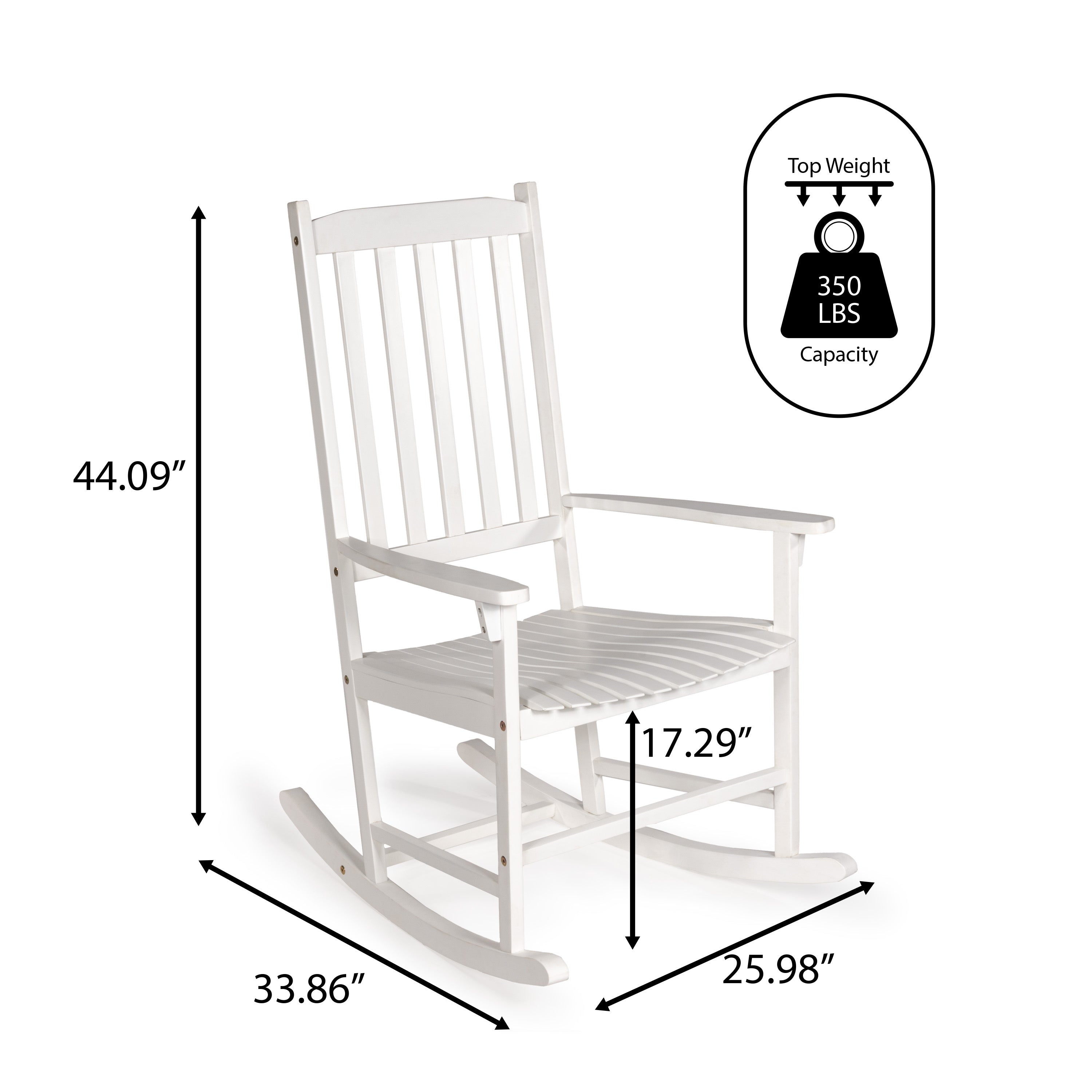 Seagrove Slat-Back Acacia Wood Outdoor Rocking Chair, White