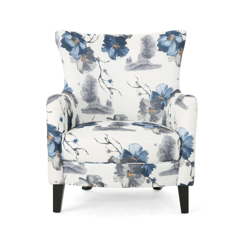 Upholstered Club Chair with Patterned and Curved Armrest