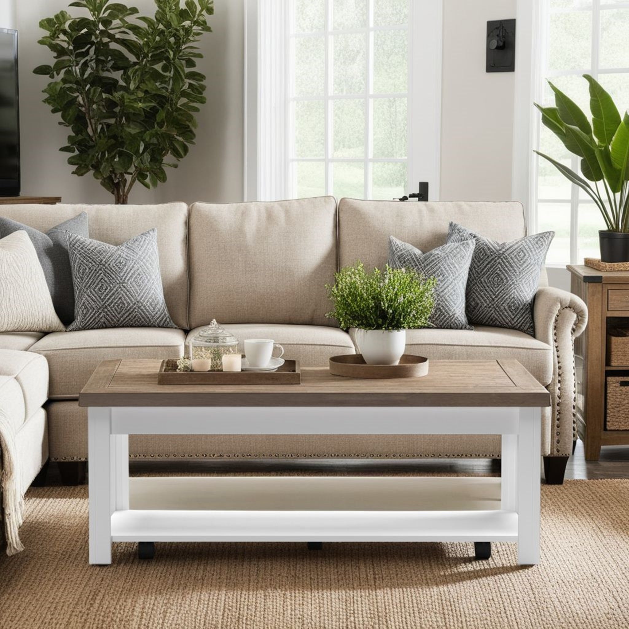 Farmhouse Rustic Rectangular Coffee Table