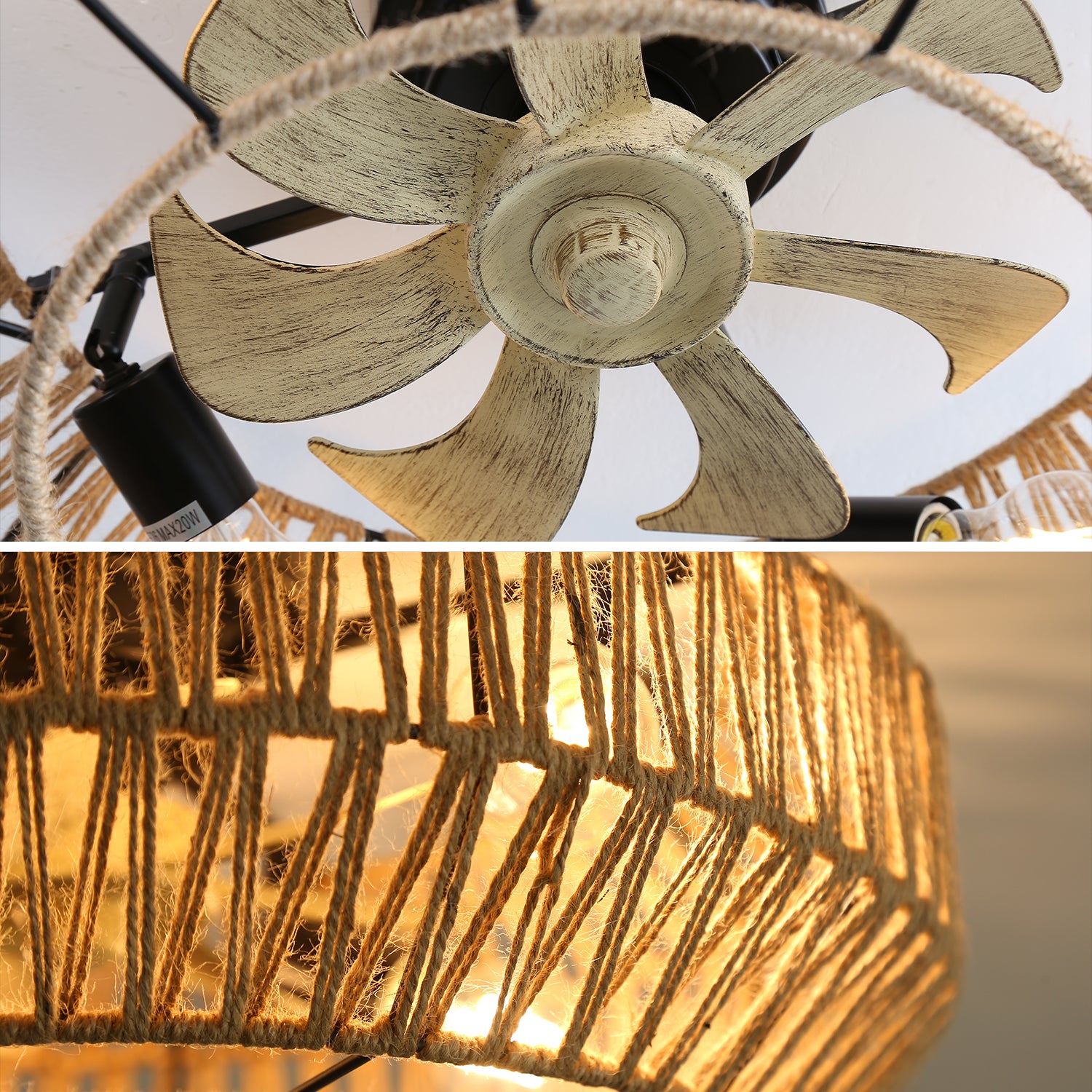 22" Ceiling Fan Light with Enclosed Rattan and 6 Speeds Option