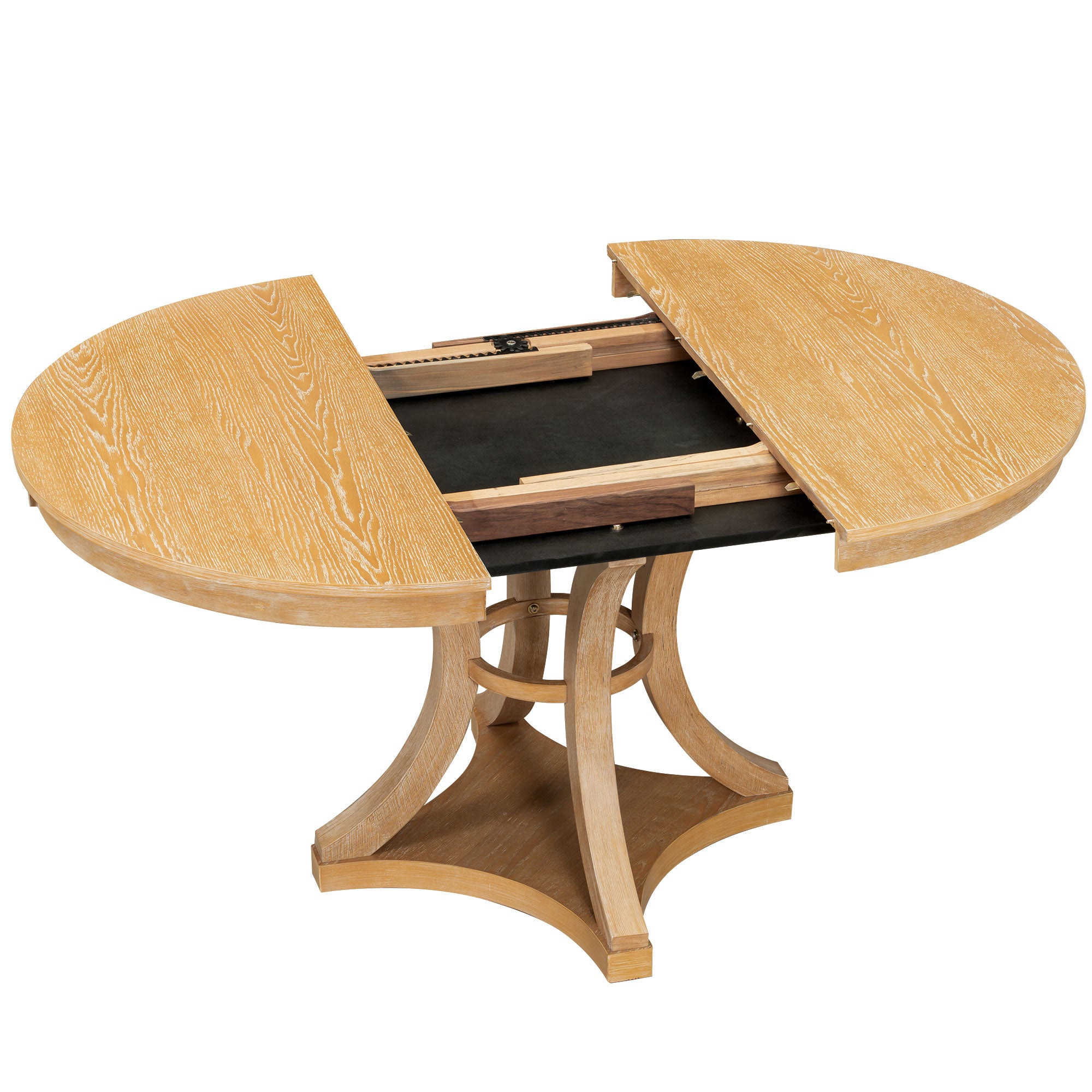 Retro Round Dining Table Set with Extendable Round Table and 4 Upholstered Chairs