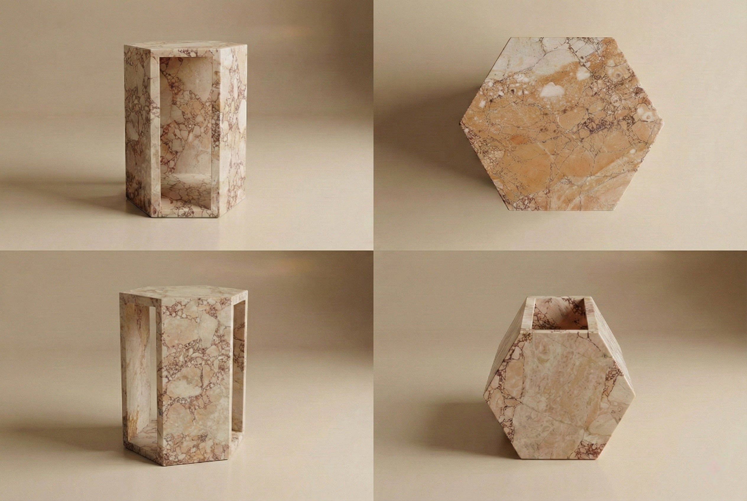 Rose Tea Vein Natural Pink Marble Hexagon Side Table