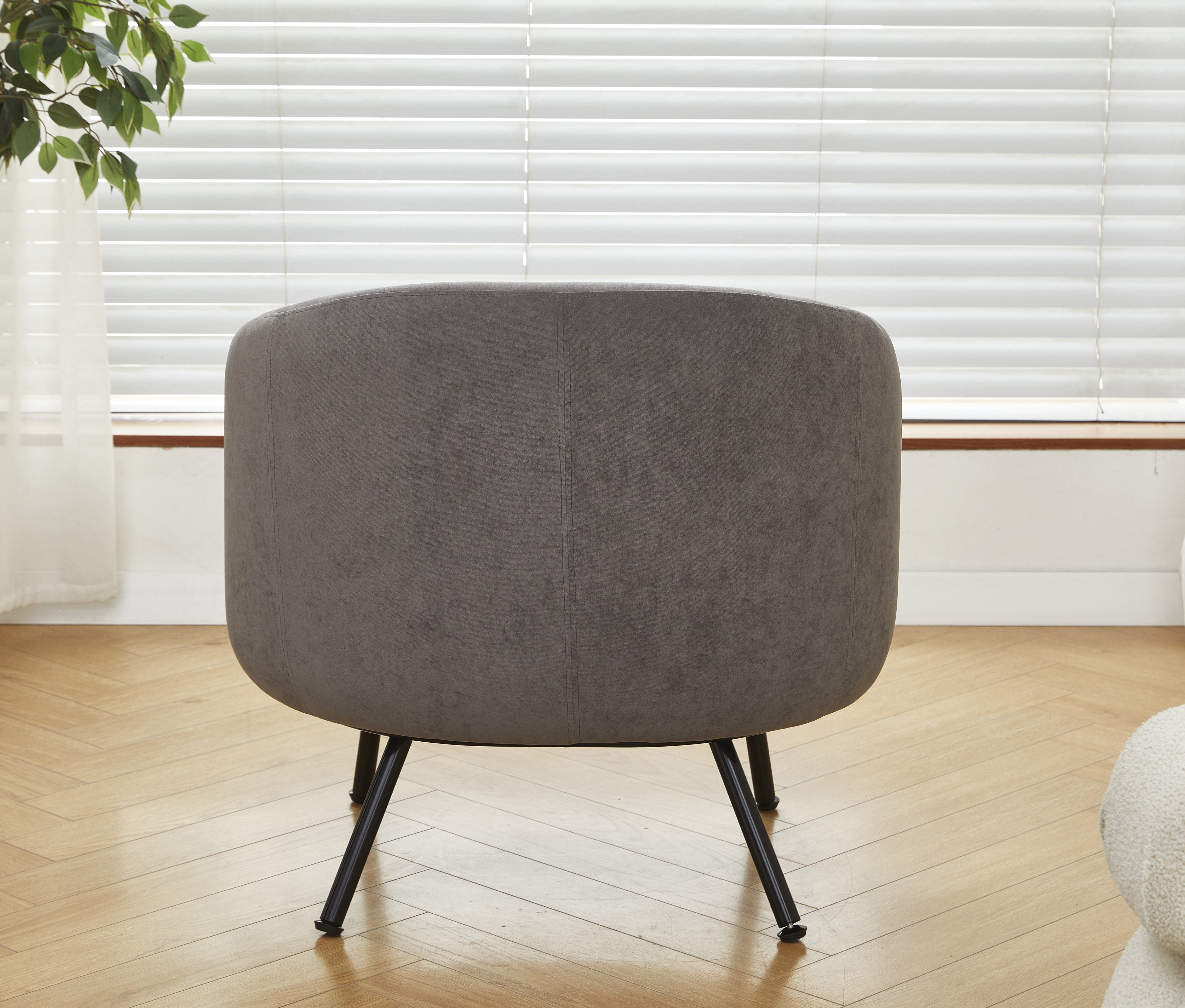 Mid-Century Modern Velvet Accent Chair, Upholstered Barrel Armchair with Metal Legs, Comfy Single Sofa Chair for Living Room Bedroom