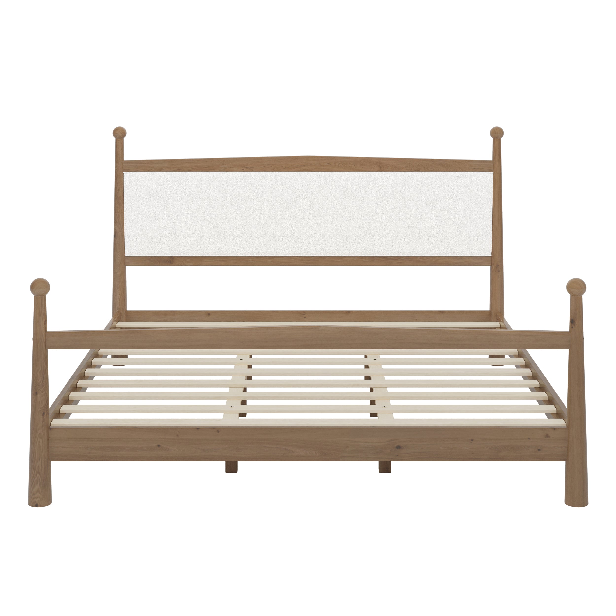 Mid-Century Modern Wood Platform Bed with Upholstered Headboard