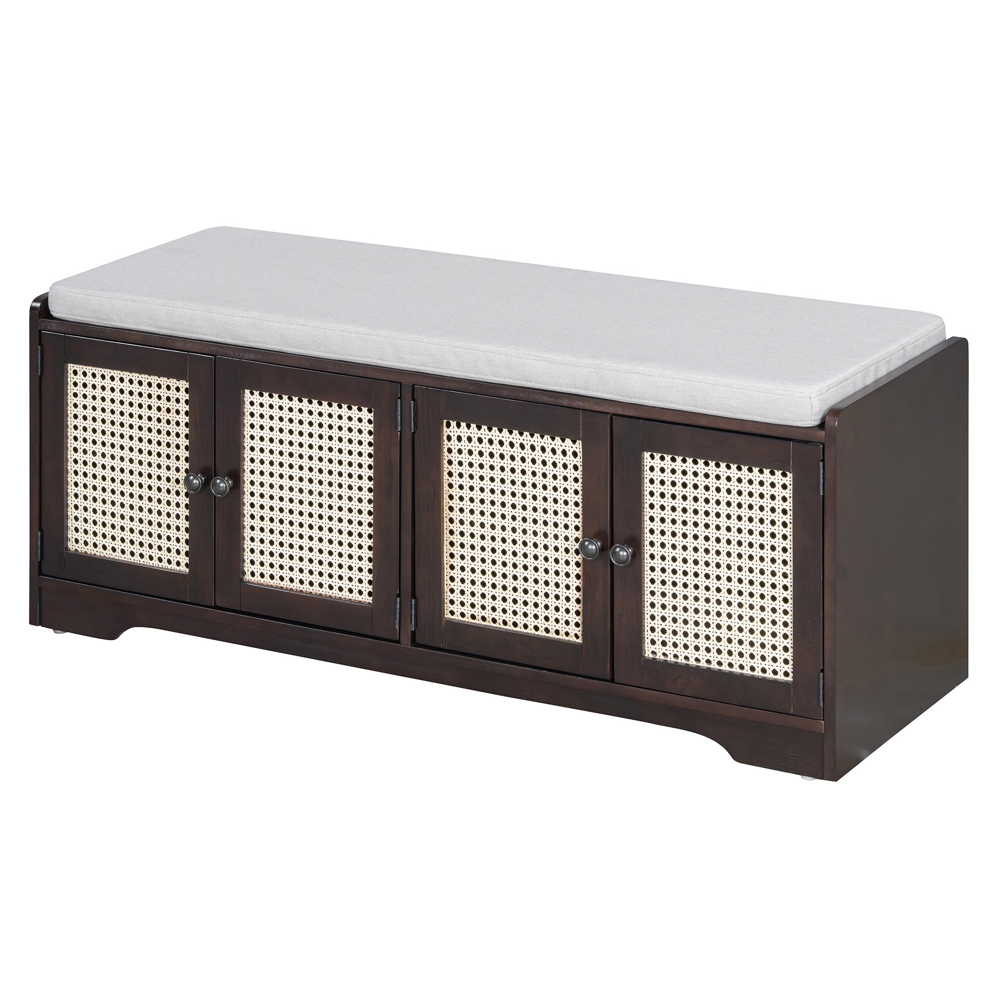 Storage Bench with Rattan Doors