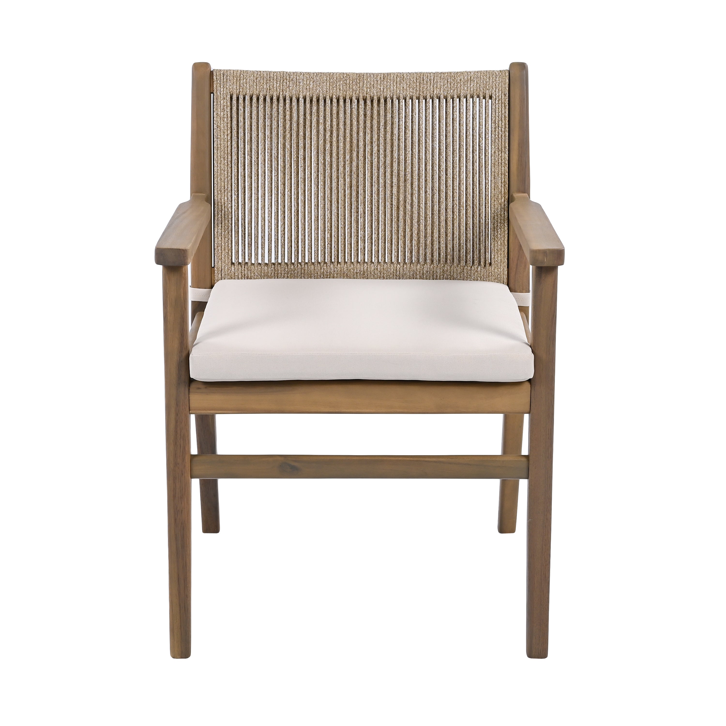 Outdoor Dining Chair with Rope Design Back and Seat Cushion, Set of 2