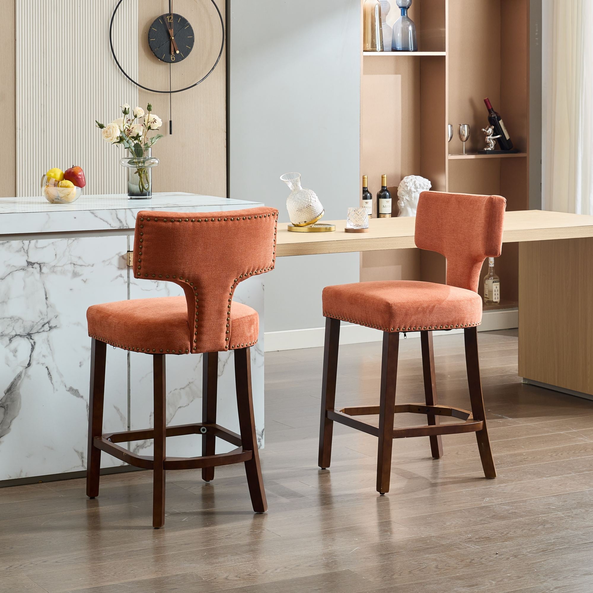 Upholstered T-Back Counter Height Bar Stools, Set of 2
