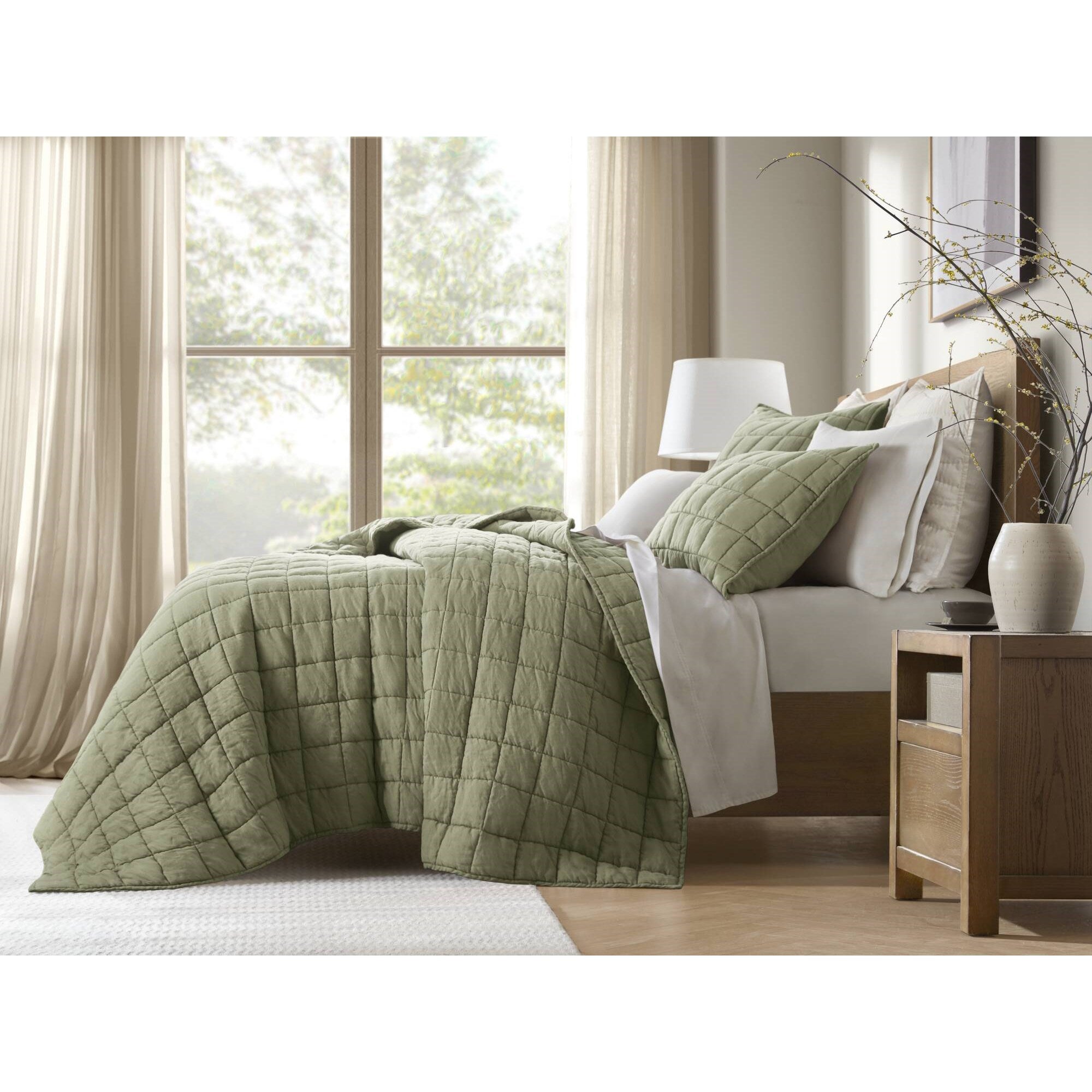 3 Piece Garment Washed French Linen Quilt Set
