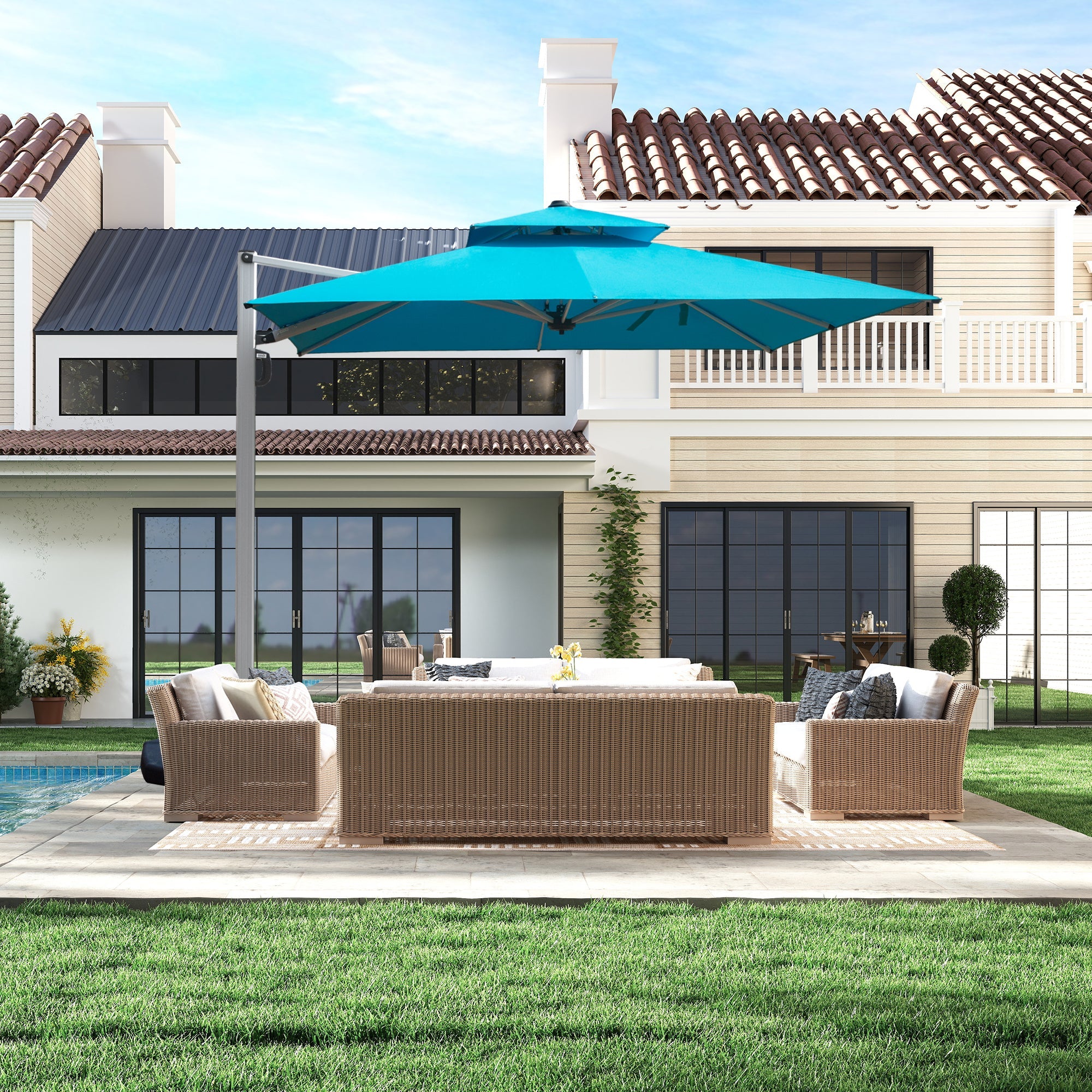 9' Aluminum Cantilever Tilt Patio Umbrella with Center Pole, Base Not Included