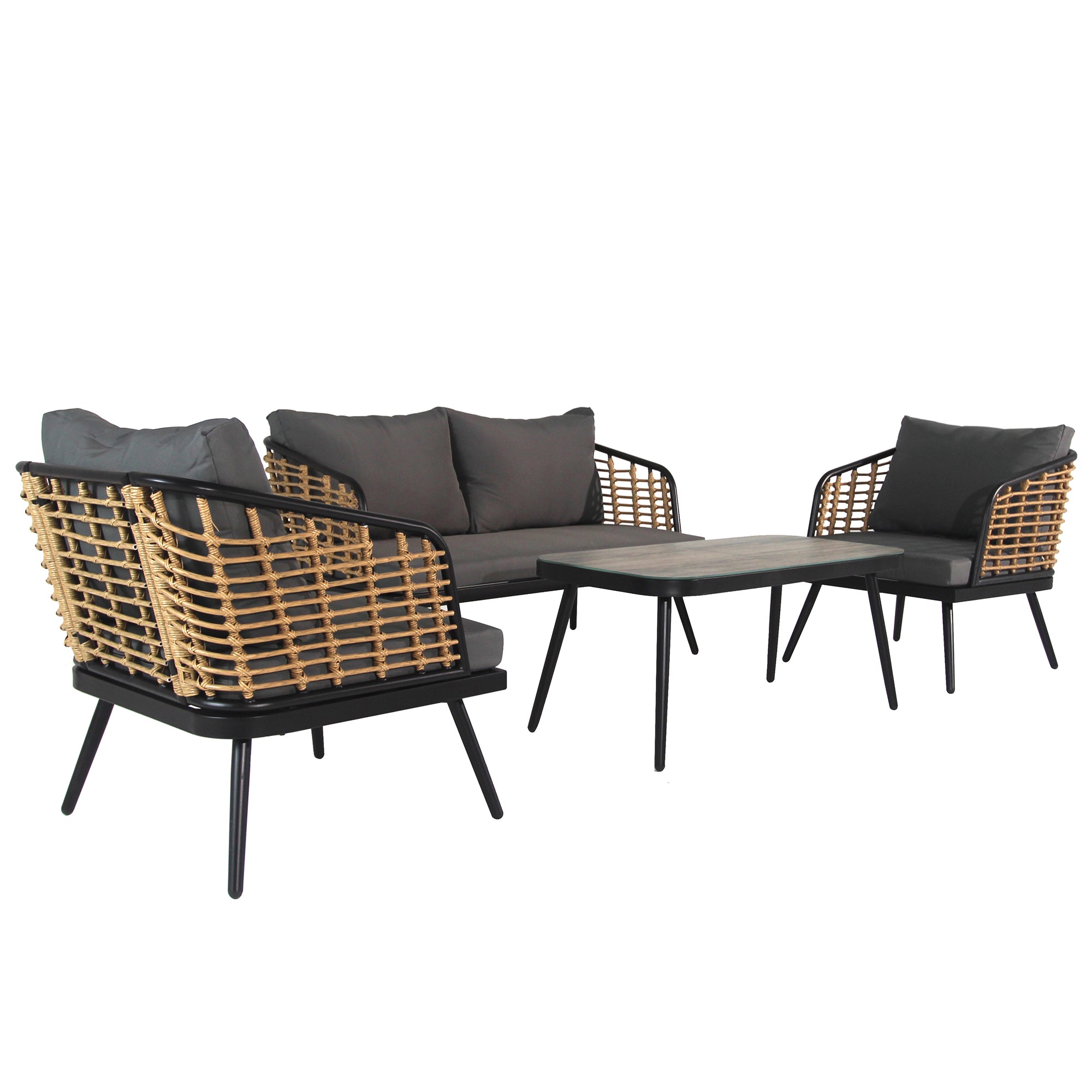 4-Piece Patio Set with Coffee Table, Loveseat and 2 Single Sofas