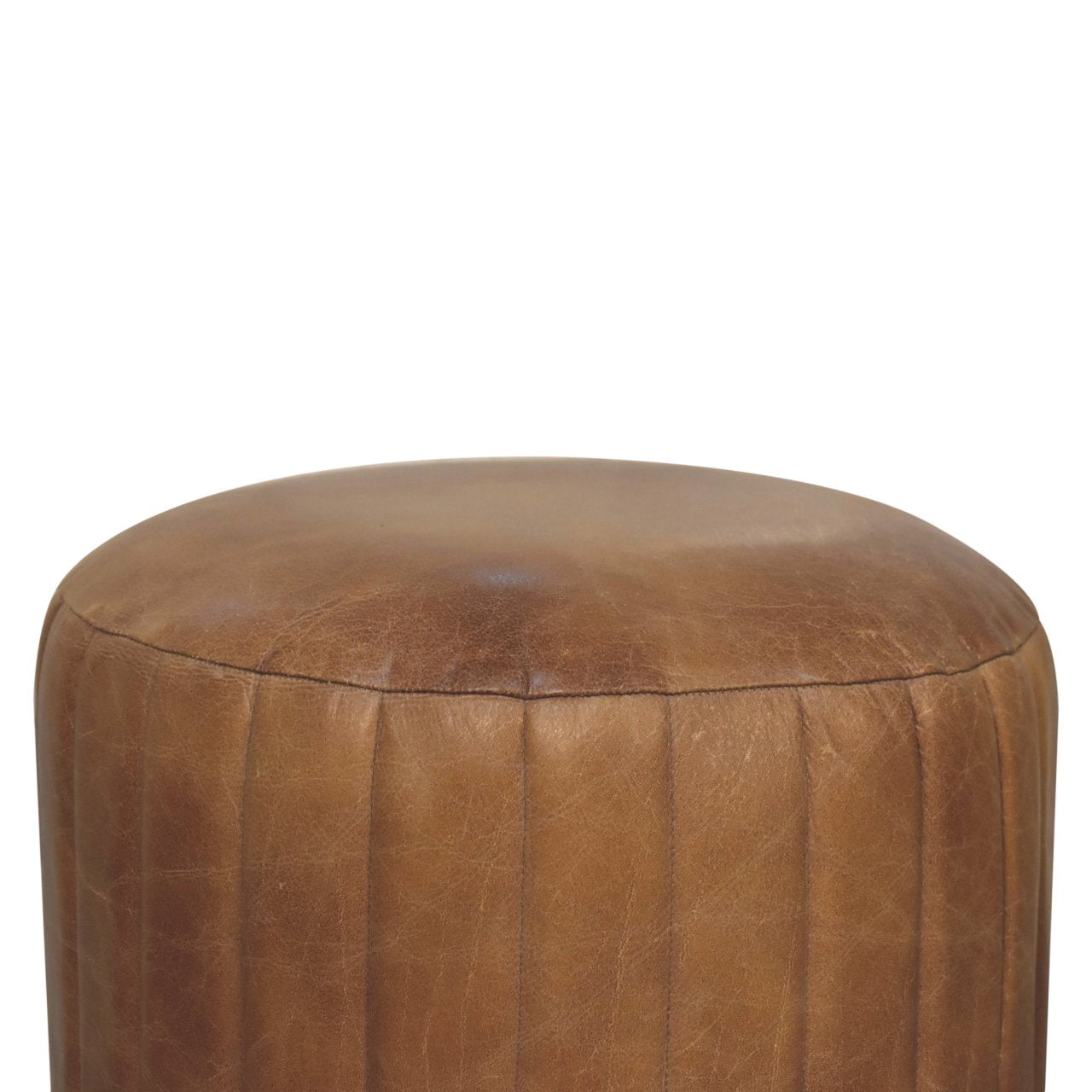 Solid Wood Buffalo Leather Boucle Footstool