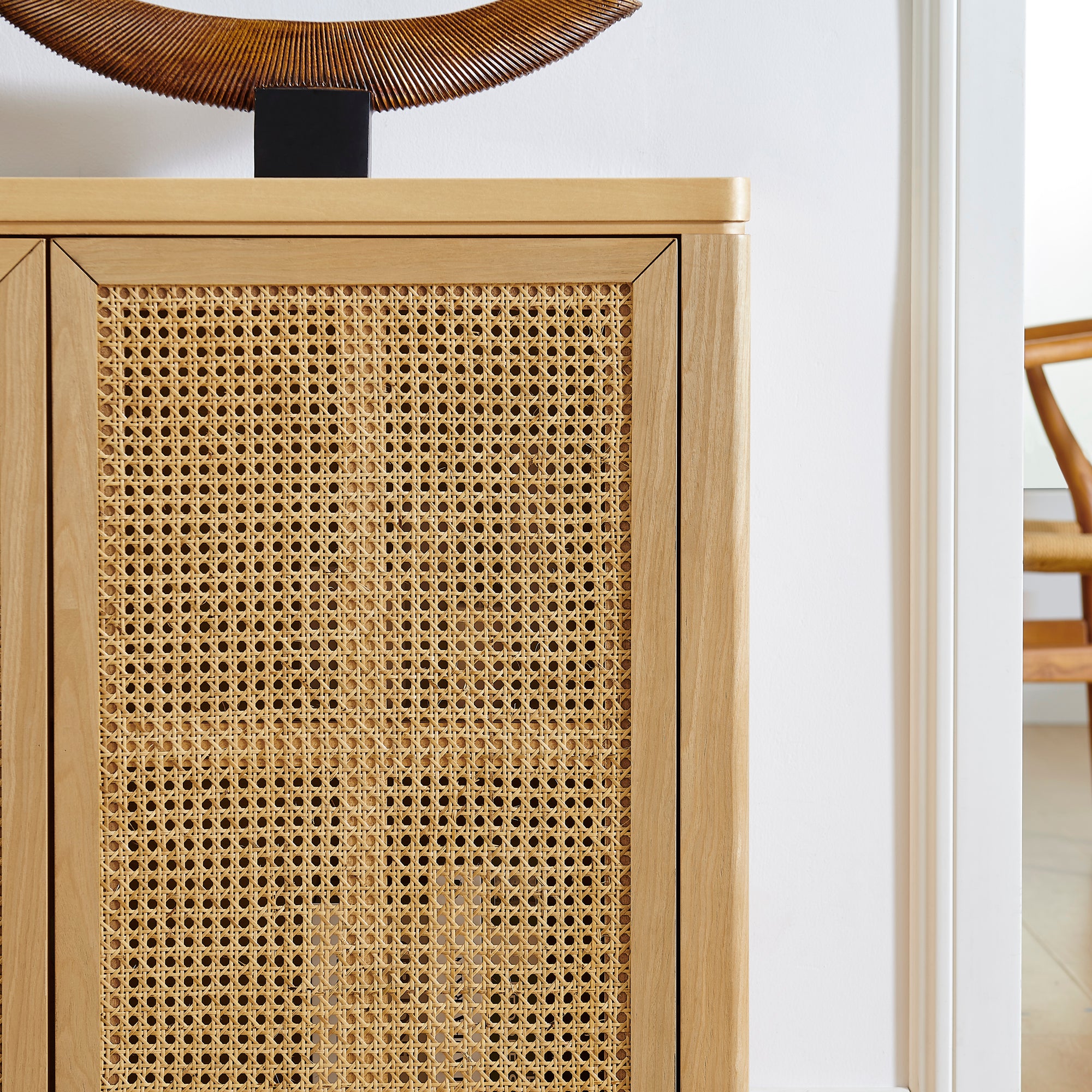 Mid-Century Modern Rattan Accent Storage Cabinet