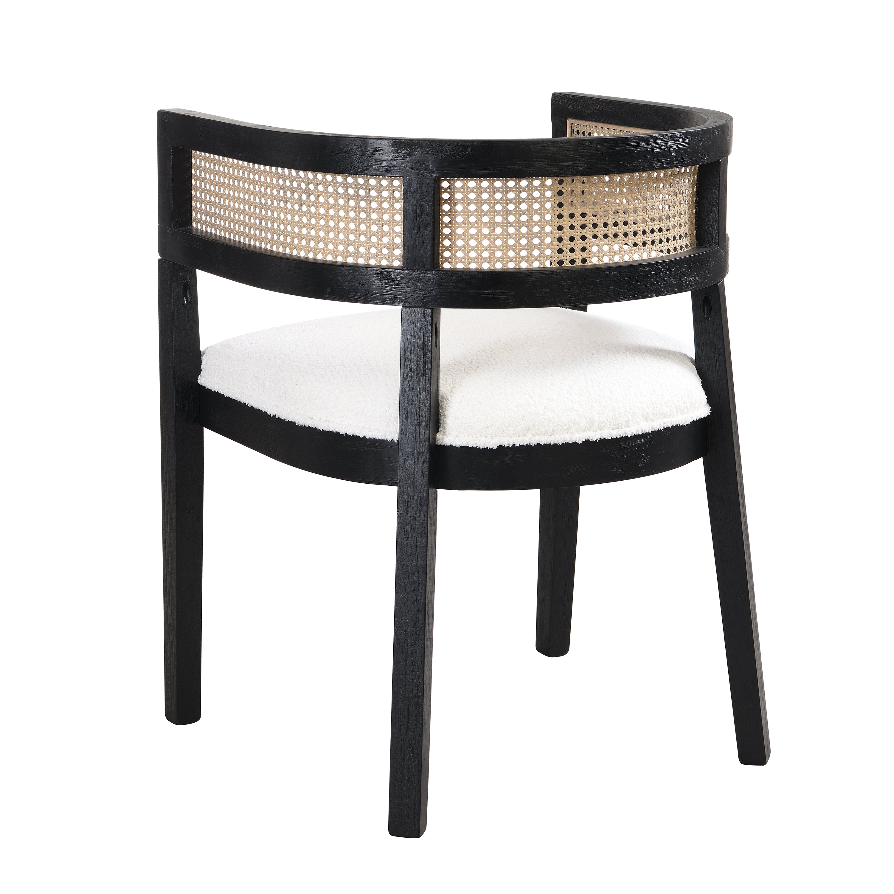Asbury 7-Piece Mid-Century Modern Wood Upholstered Dining Set with Rattan U-Back Chairs