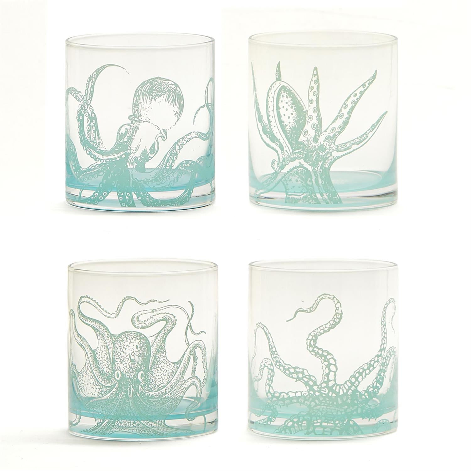 Octopus Double Old Fashion Glass in Gift Box, Set of 4
