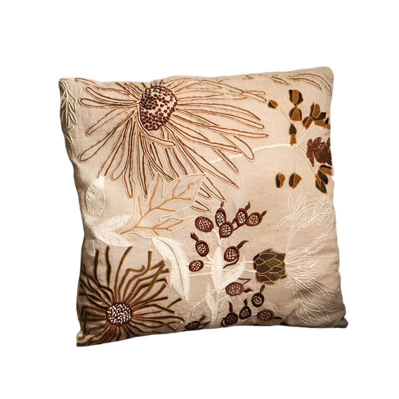 100%-LINEN-EMBROIDERY-CUSHION--Beige,-Brown-Pillows