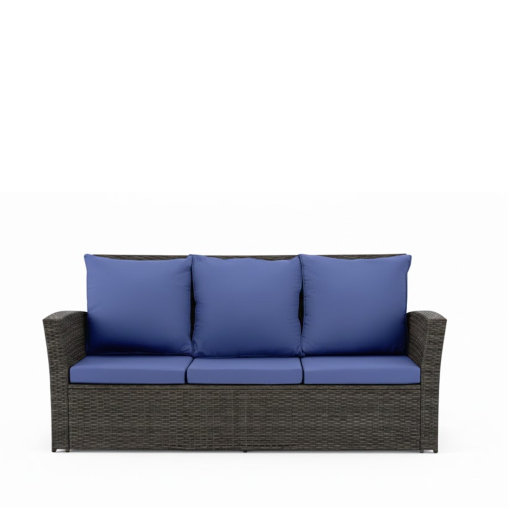 All-Weather Wicker 3-Seat Patio Sofa with Thick Gray Cushions & Black Iron Frame, 67.7'