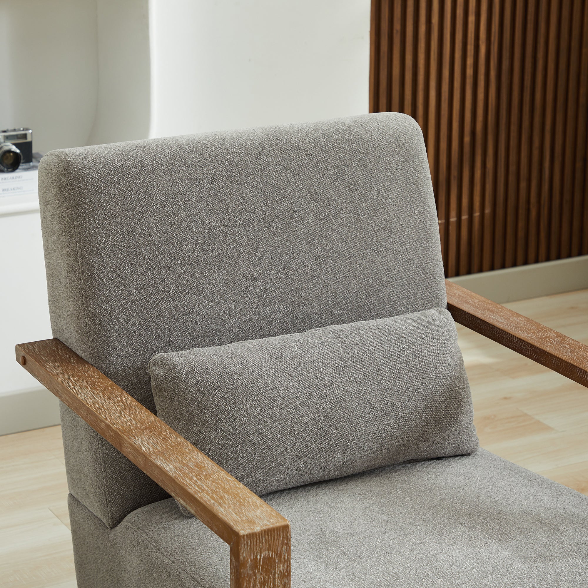 Swivel Modern Upholstered Accent Chair with Solid Wood Armrests