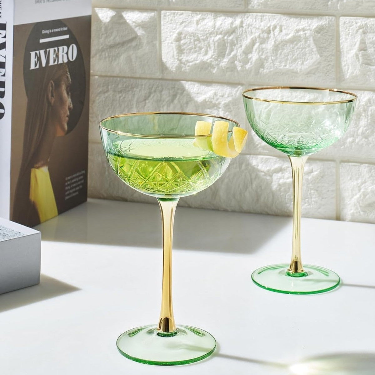 Green Vintage Art Deco Coupes Set of 2
