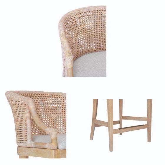 Broadenx 25" Counter Stool with Rattan Rounded Back and Recessed Arms