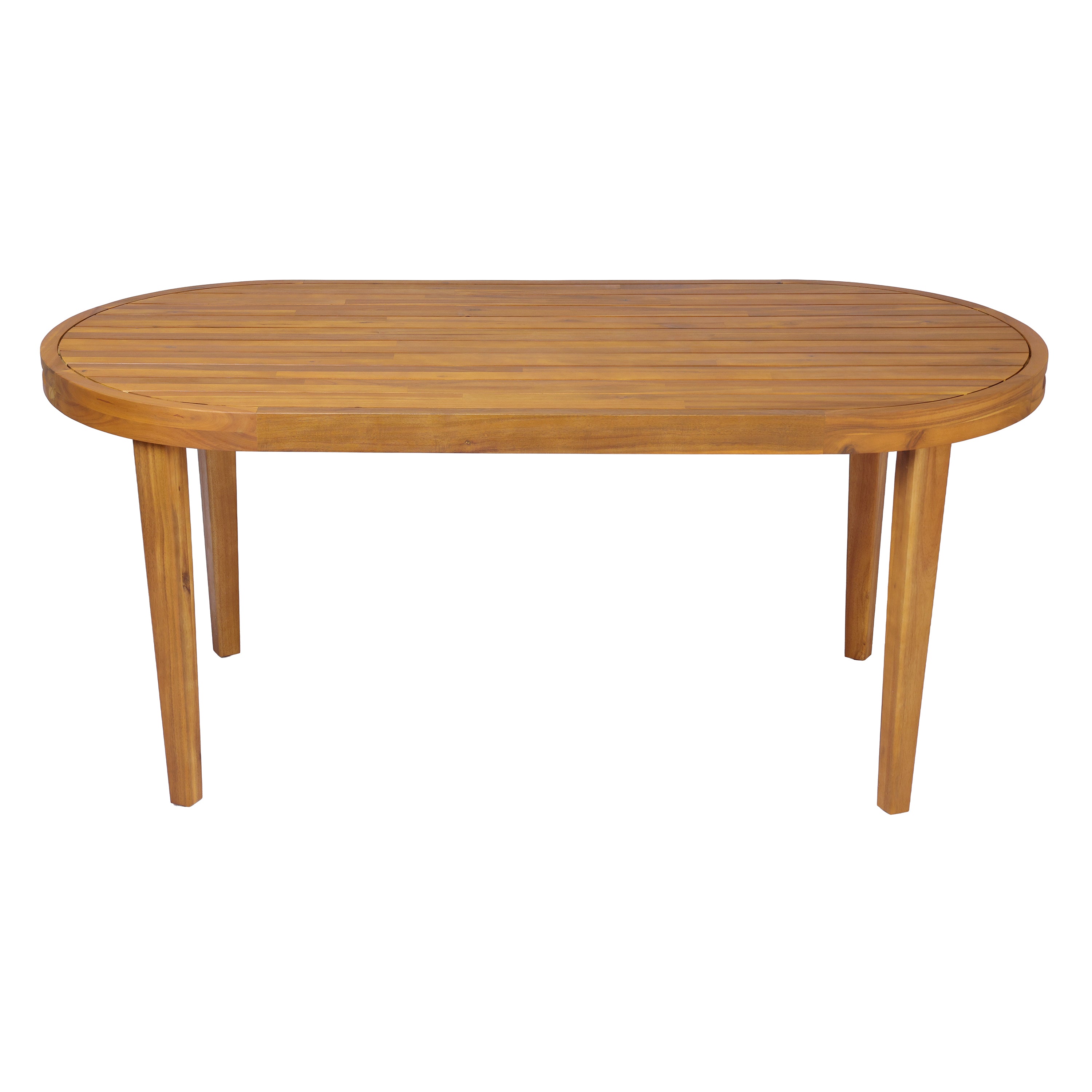 70" Oval Acacia Wood Outdoor Dining Table with Slatted Top, Weathered Finish,Teak finish