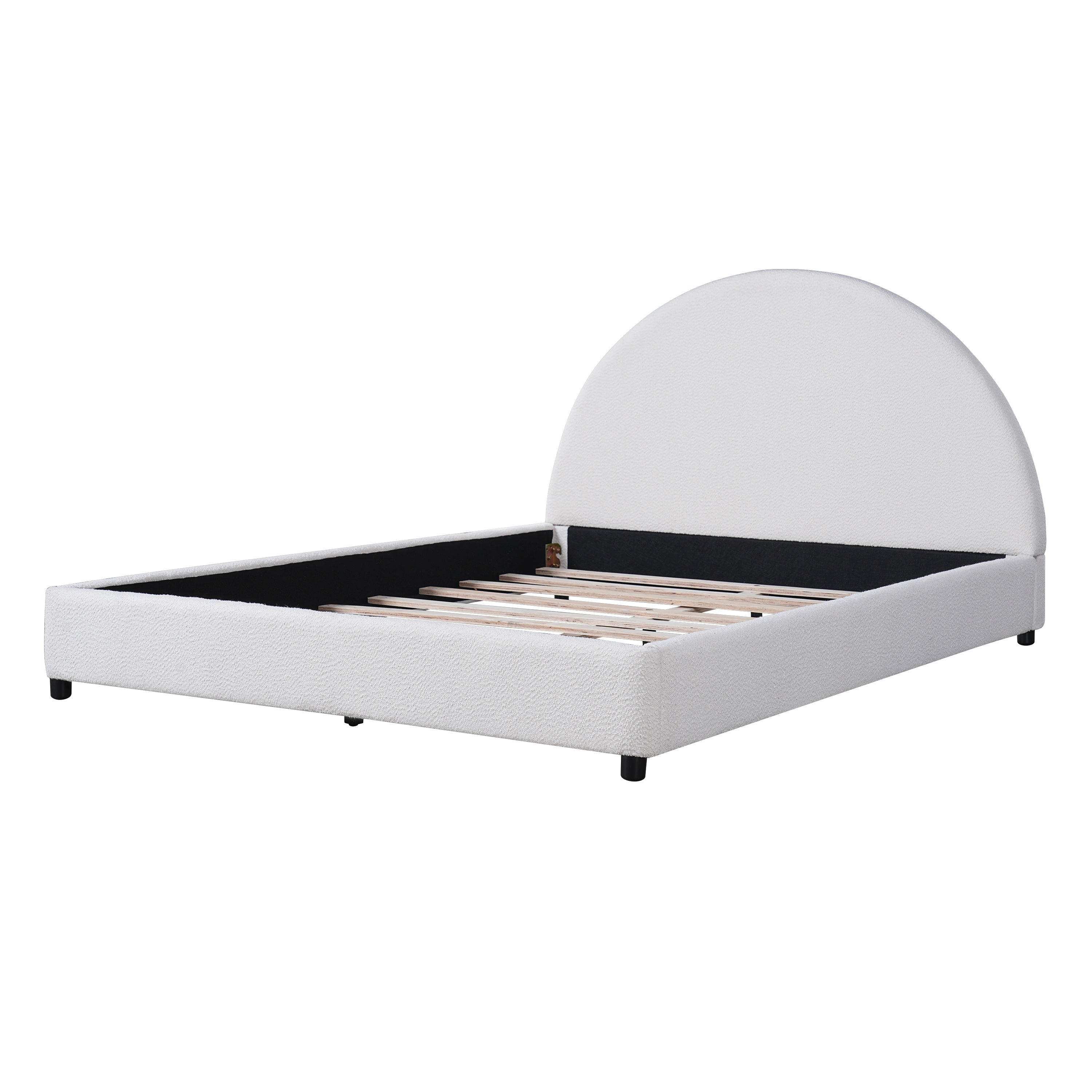 Bed Frame With Boucle Upholstered Round Curved Headboard