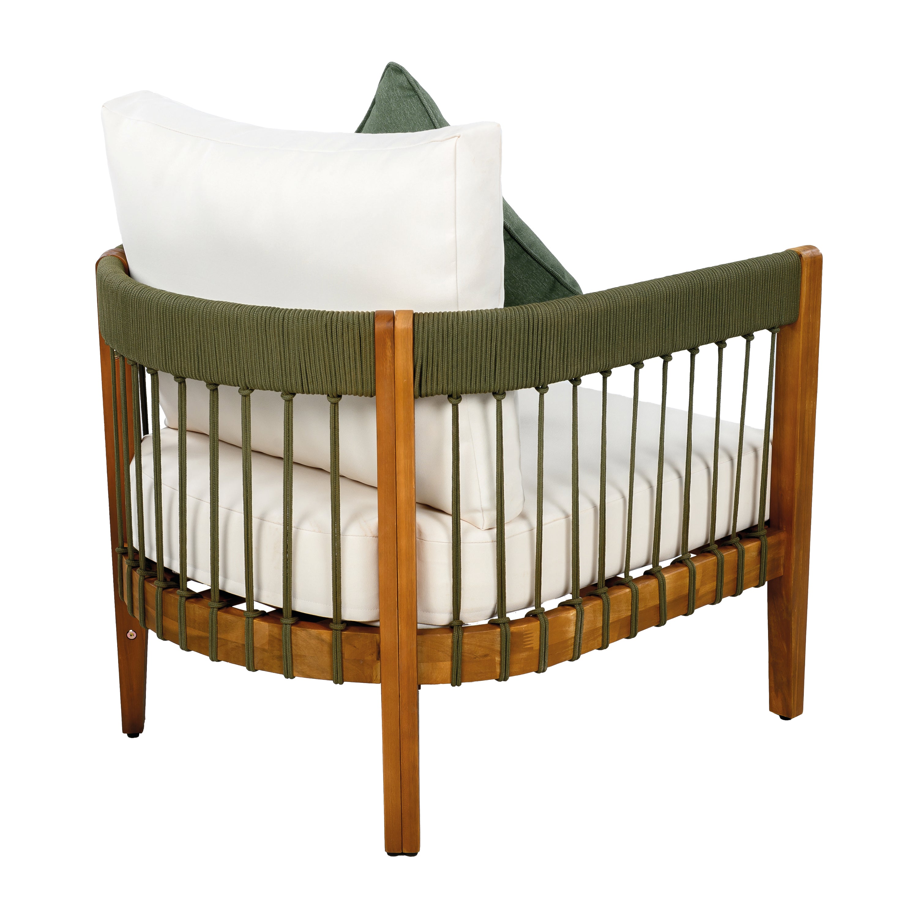 Azari Outdoor Acacia Wood Club Chair with Handwoven Rope Accents & Curved Backrest