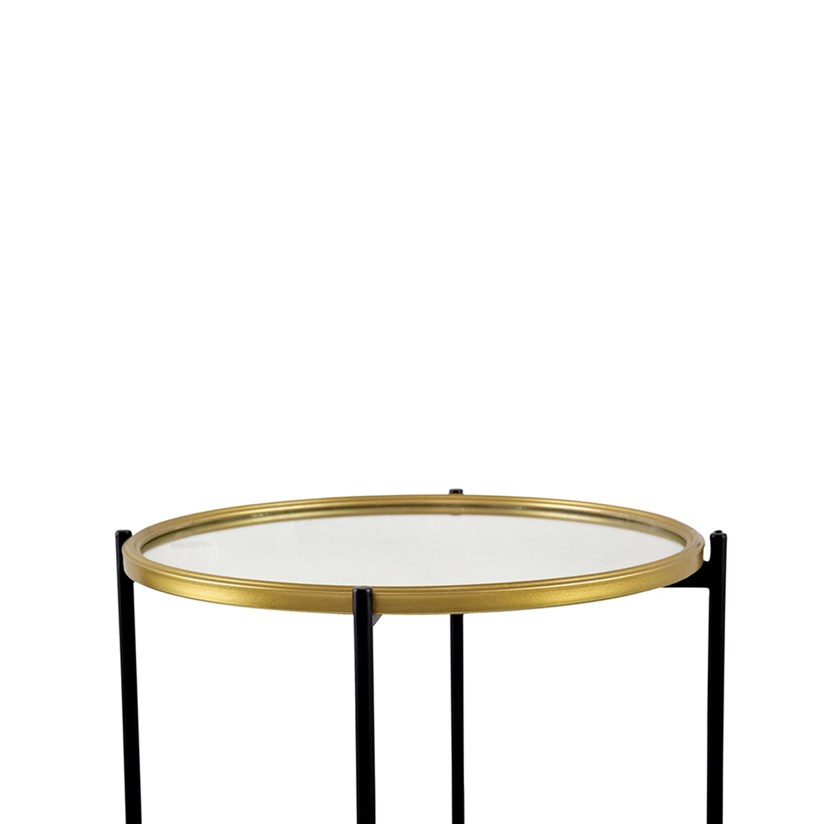Set of 2 Gold and Black Iron Side Tables with Glass Top