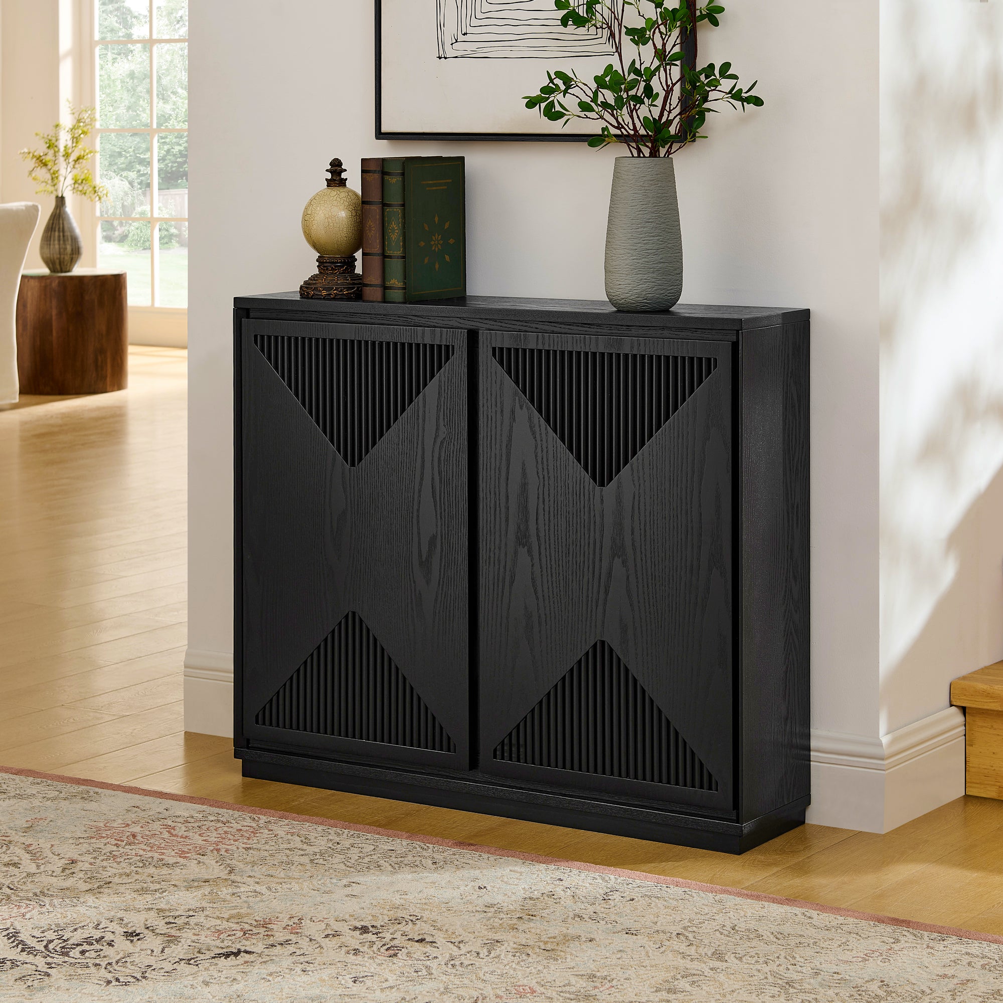 Mid Century Modern V-Shape Narrow Storage Cabinet