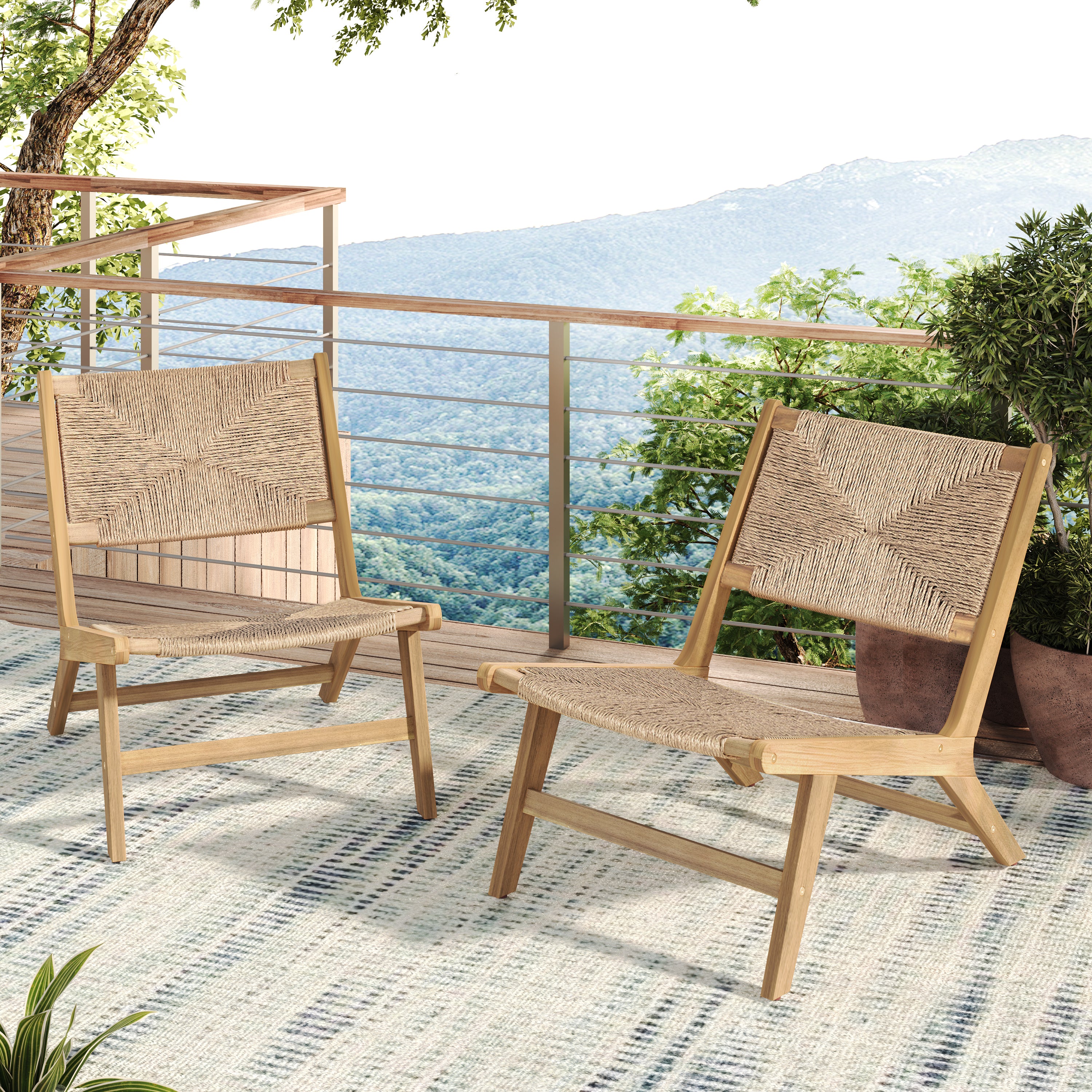 Catalina Acacia Wood Outdoor Armless Lounge Chair