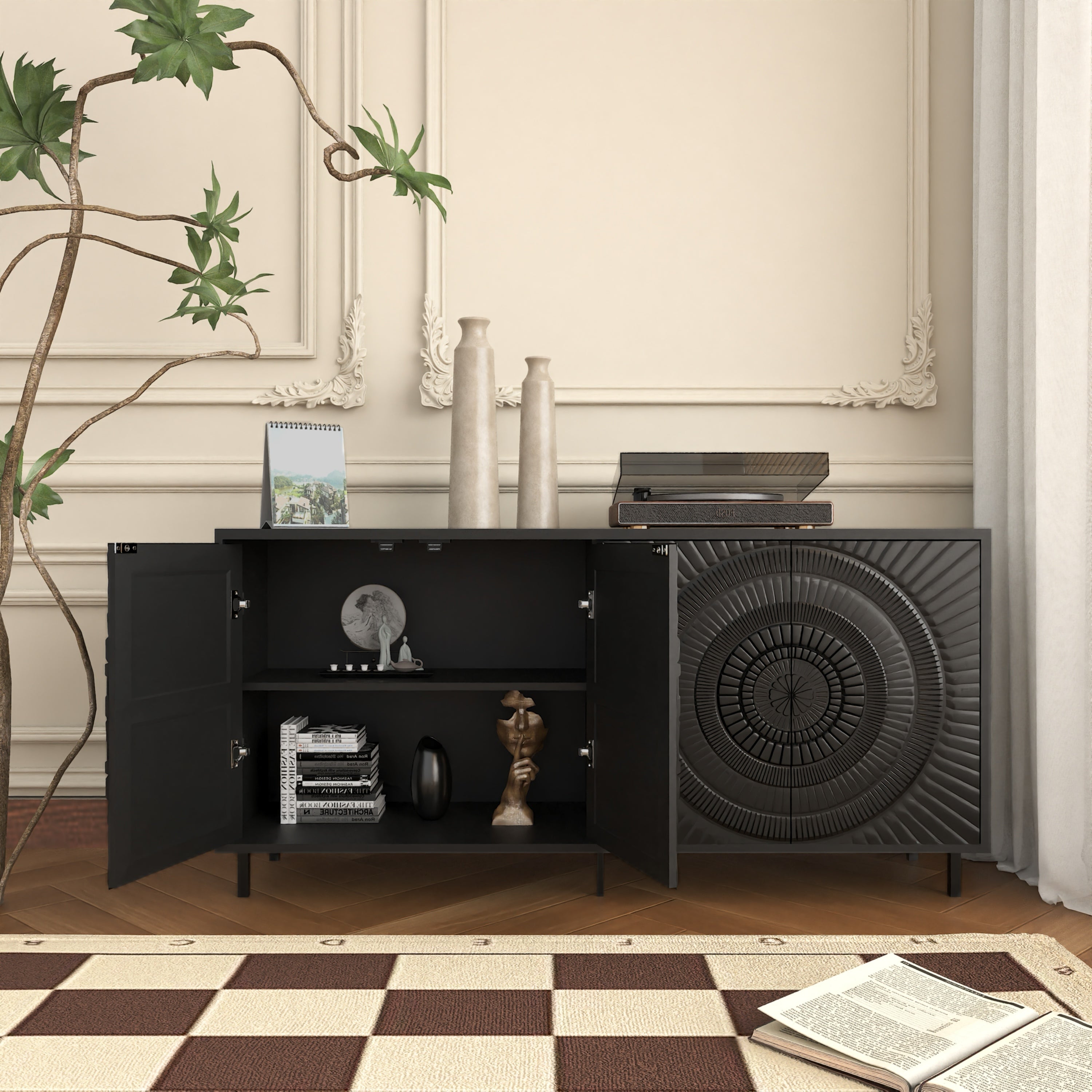 Modern Black Wood Sideboard