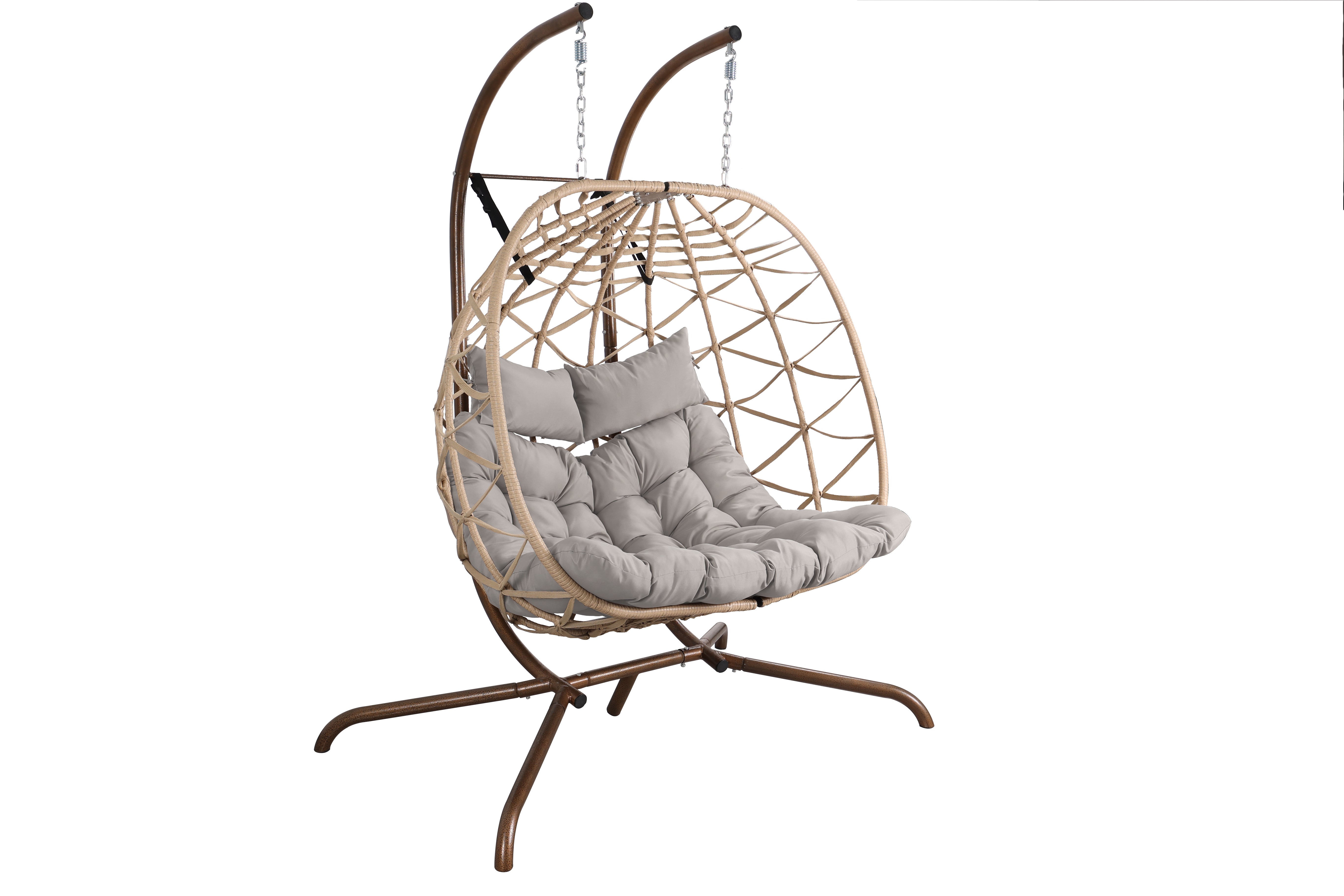 Shimmers Outdoor Rattan Egg Swing Chair with Stand, Thick Cushions and Pillow