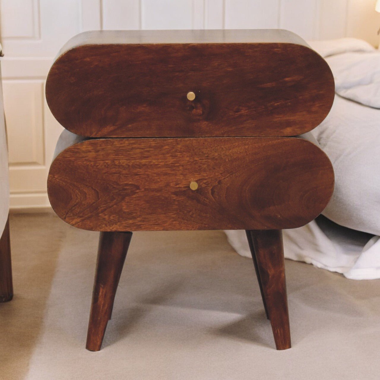Bedside with 2 Drawers and Round Capsule Design - Nightstands