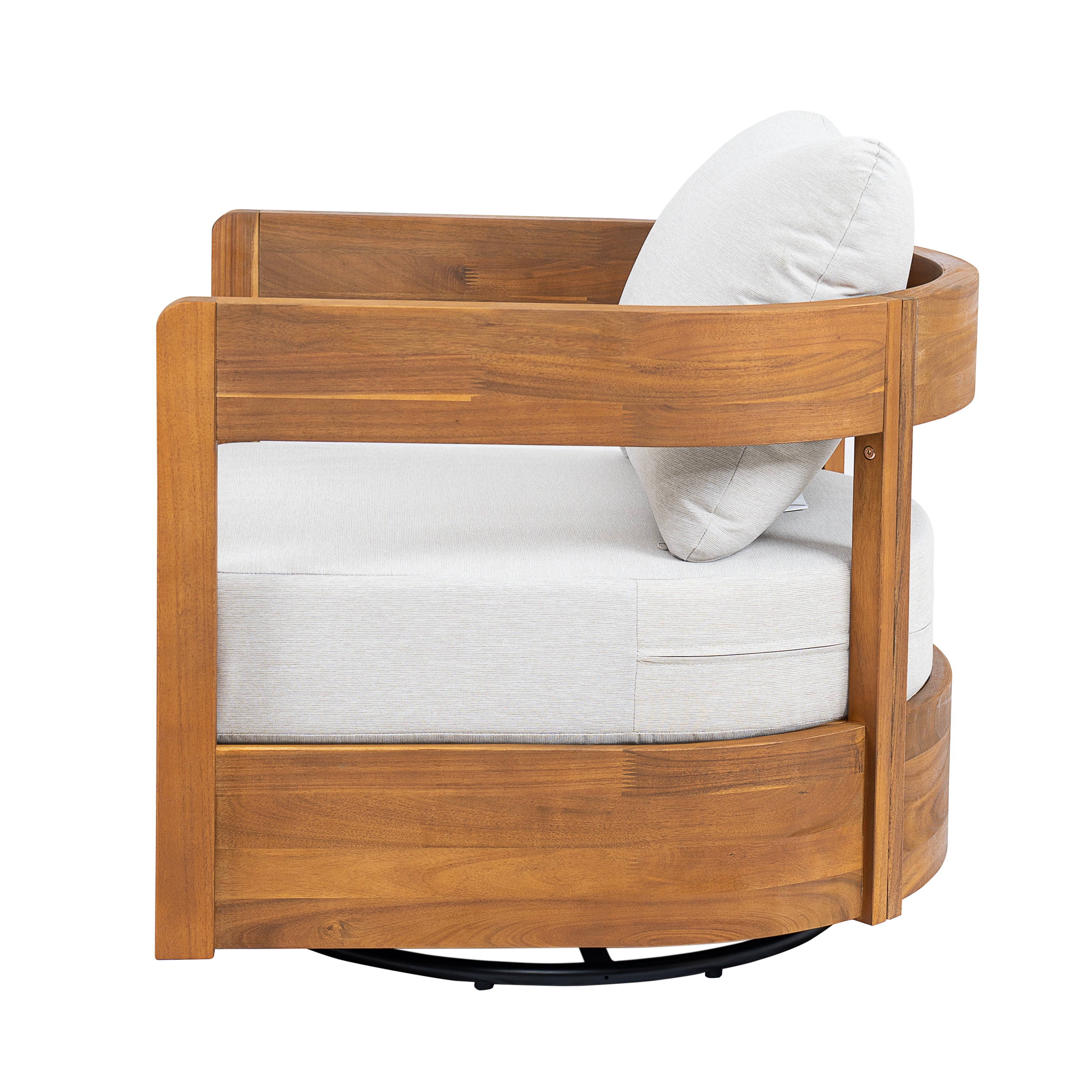 Telluride Outdoor Wood Swivel Club Chair with Beige Cushion